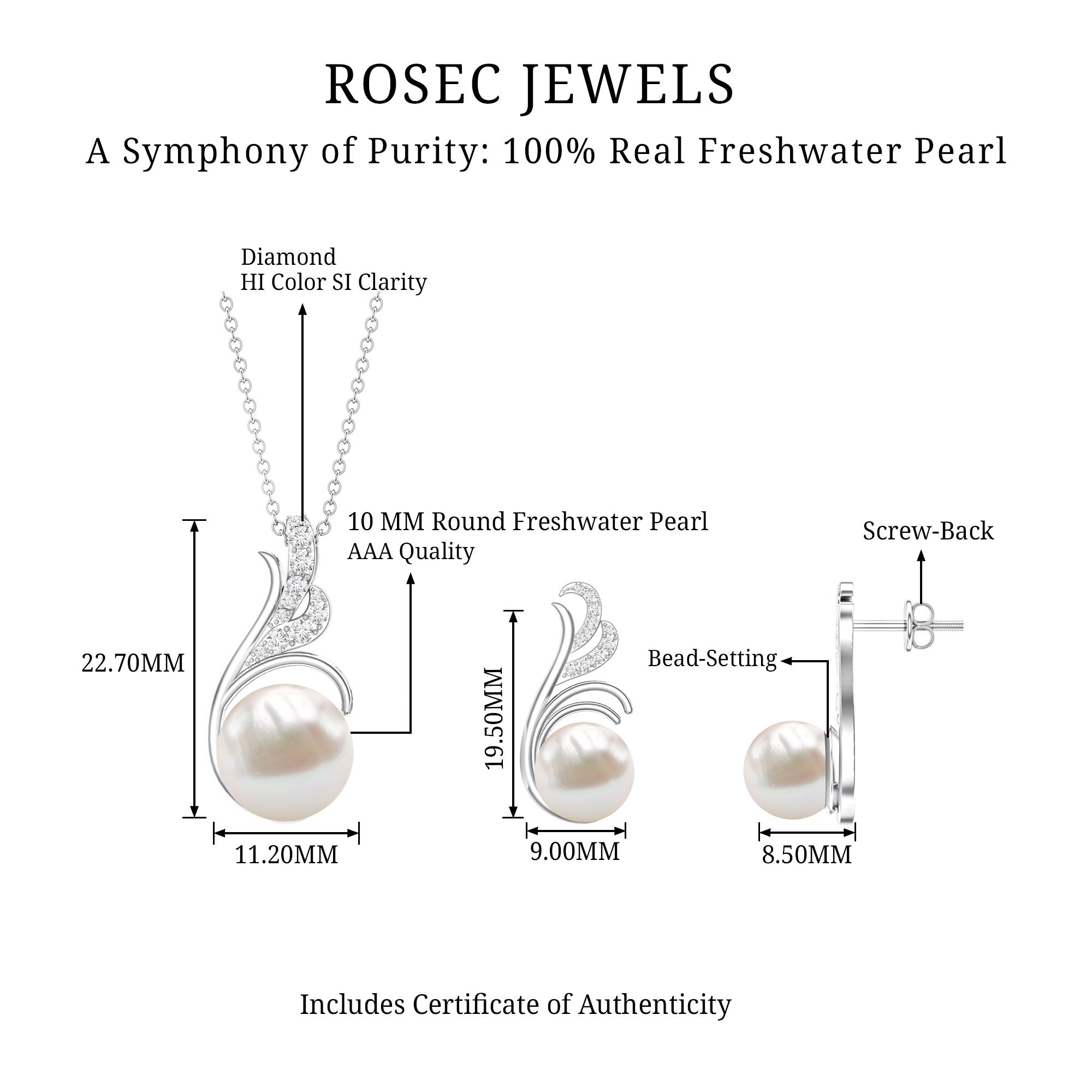 Freshwater Pearl and Diamond Designer Jewelry Set AAA - Rosec Jewels