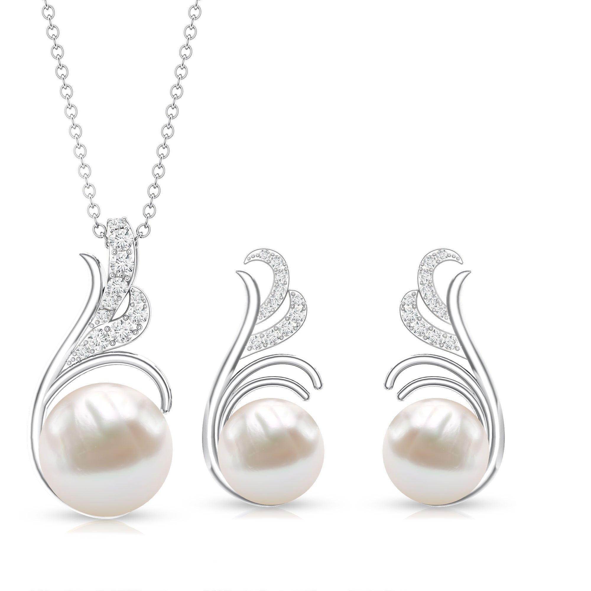 Freshwater Pearl and Diamond Designer Jewelry Set AAA - Rosec Jewels