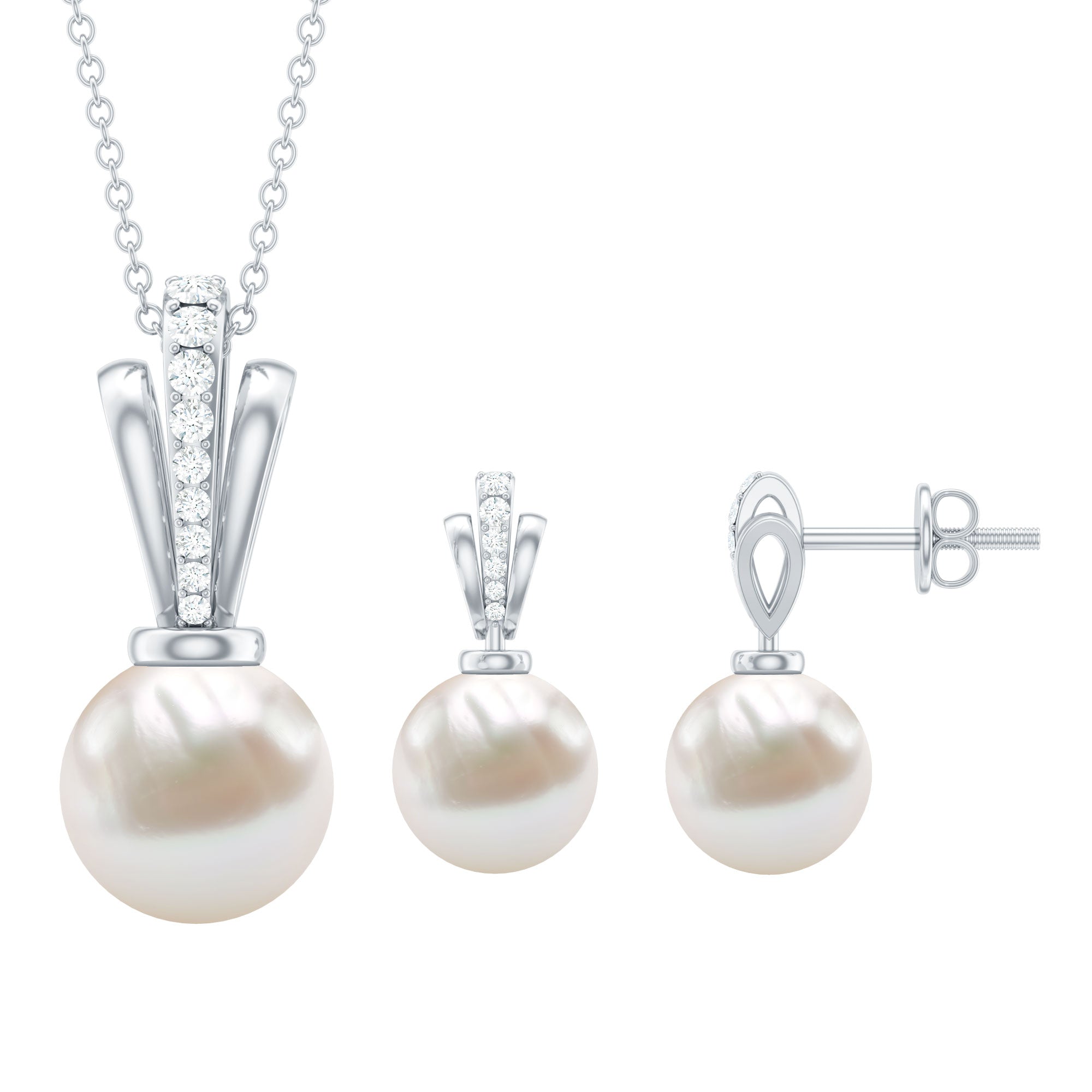 Natural Freshwater Pearl Drop Jewelry Set with Diamond