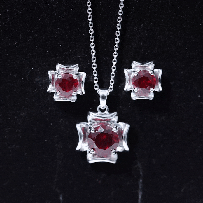 Lab Created Ruby Necklace and Earrings Set for Women AAAA - Rosec Jewels