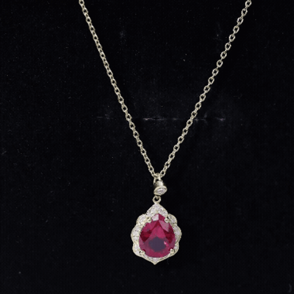 Certified Lab Grown Ruby Vintage Inspired Necklace with Diamond Halo AAAA - Rosec Jewels