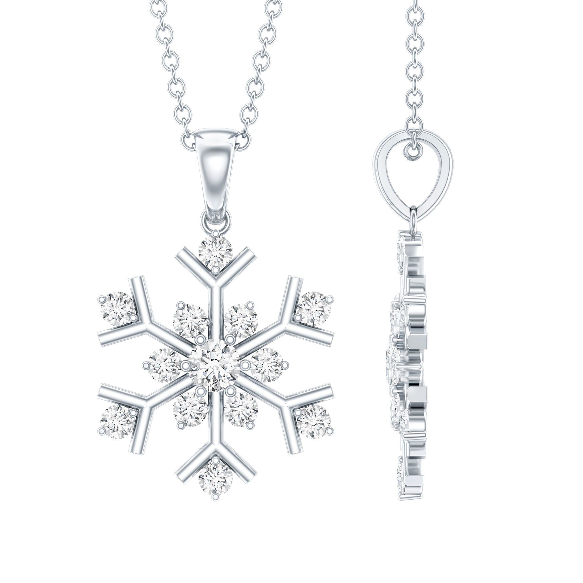 Certified Natural Diamond Christmas Necklace With Chain Natural - ( HI-SI ) - Rosec Jewels