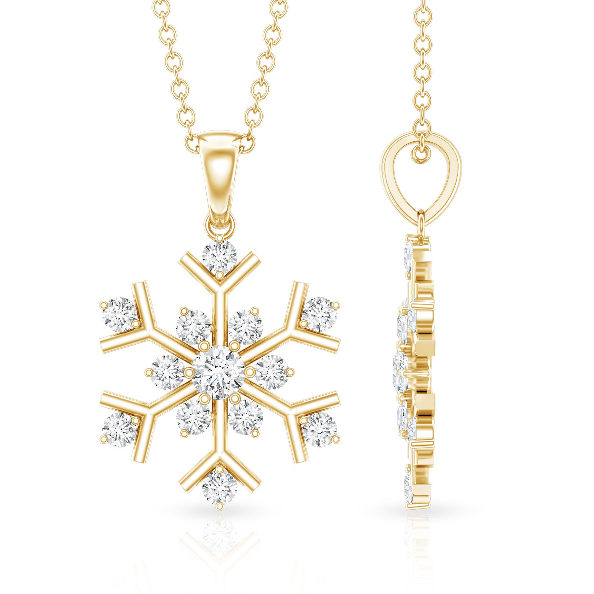 Certified Natural Diamond Christmas Necklace With Chain Natural - ( HI-SI ) - Rosec Jewels