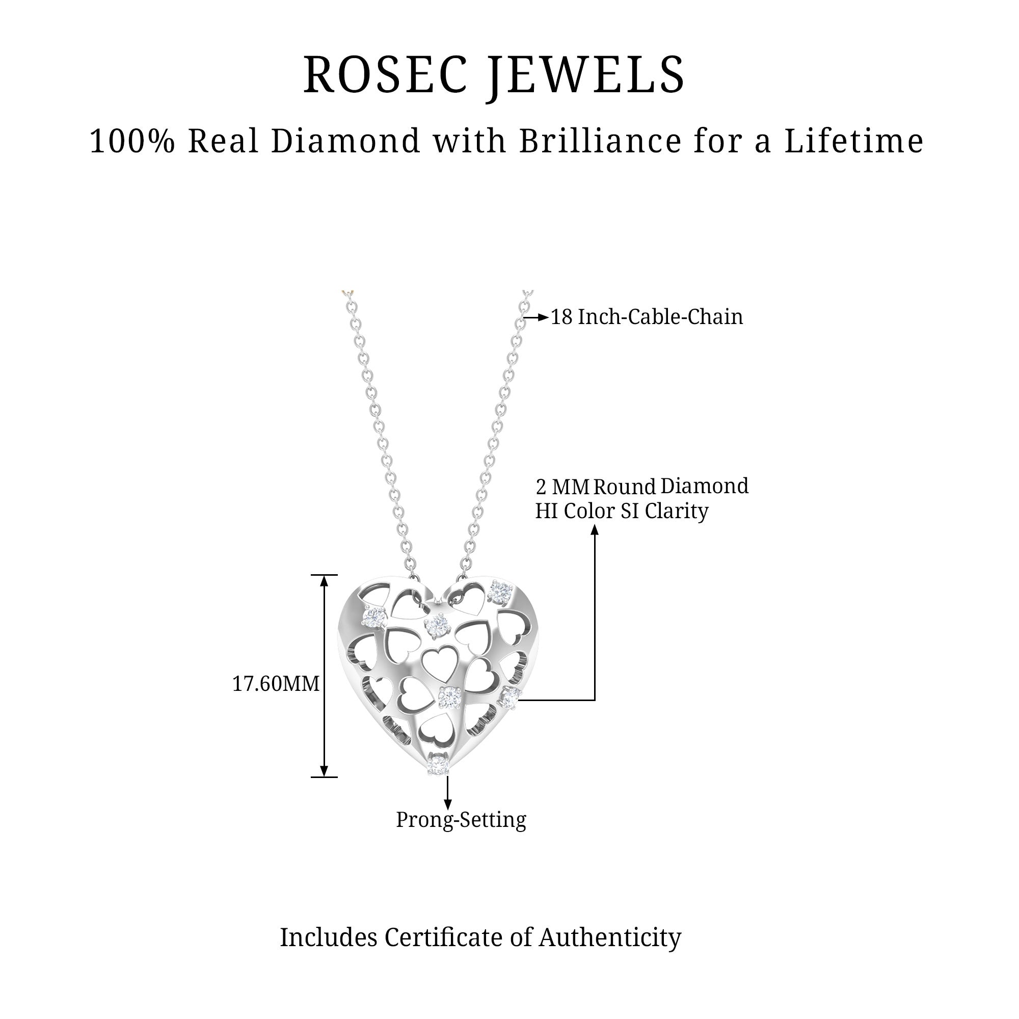Rosec Jewels-Heart Shaped Openwork Pendant with Round Diamond in Gold