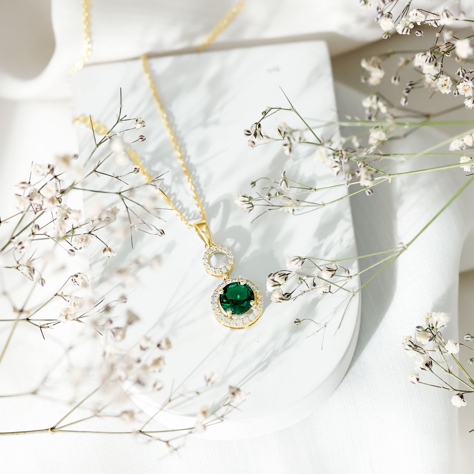 Certified Lab Created Emerald Wedding Necklace with Chain AAAA - Rosec Jewels