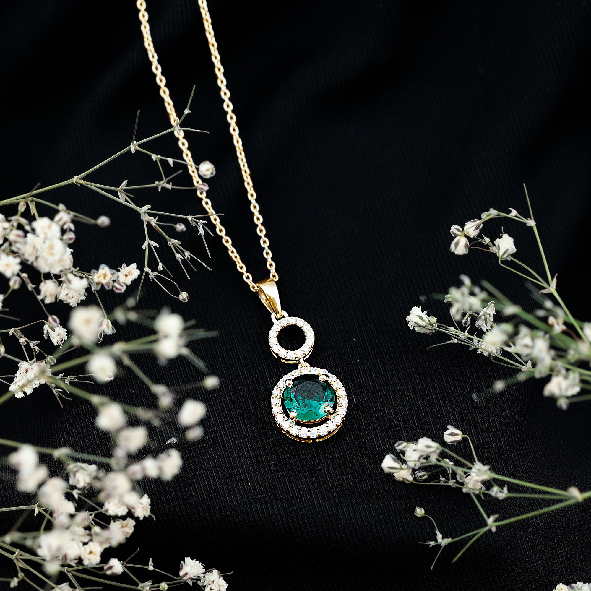 Certified Lab Created Emerald Wedding Necklace with Chain AAAA - Rosec Jewels