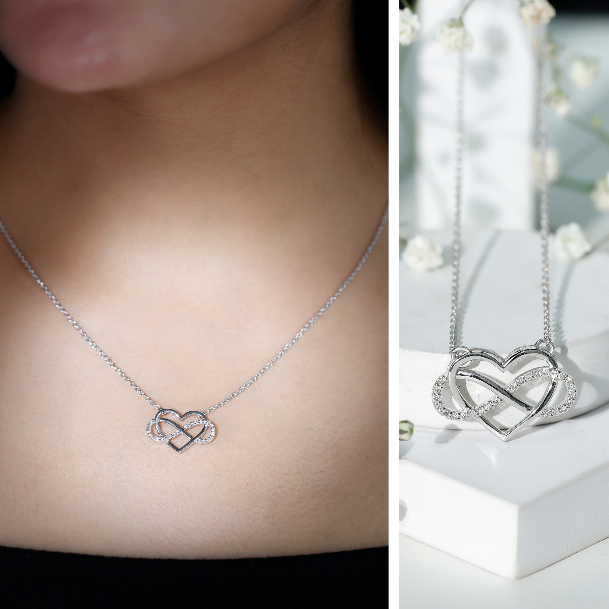 Certified Diamond Infinity Heart Necklace Natural - ( HI-SI ) - Rosec Jewels