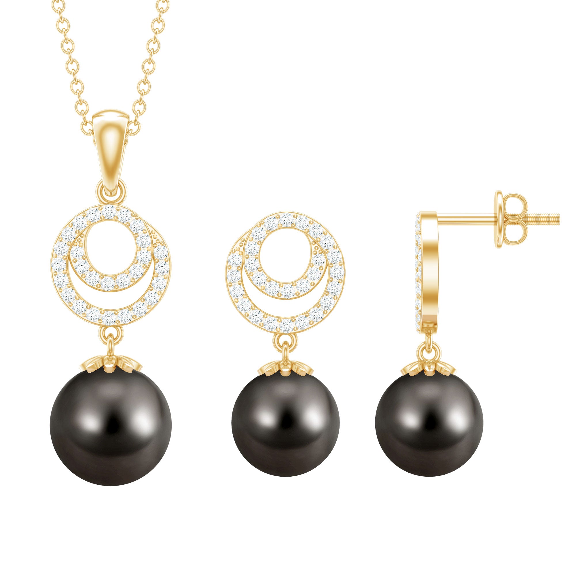 Genuine Tahitian Black Pearl Drop Jewelry Set with Certificate AAA - Rosec Jewels
