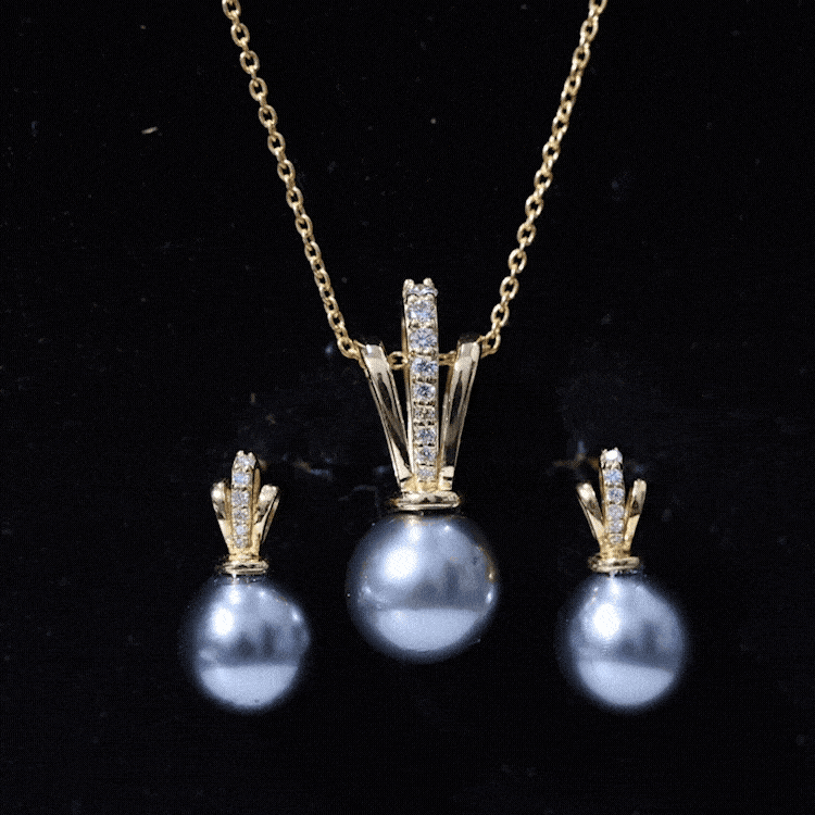 Genuine Tahitian Pearl and Diamond Drop Necklace Earrings Set AAA - Rosec Jewels