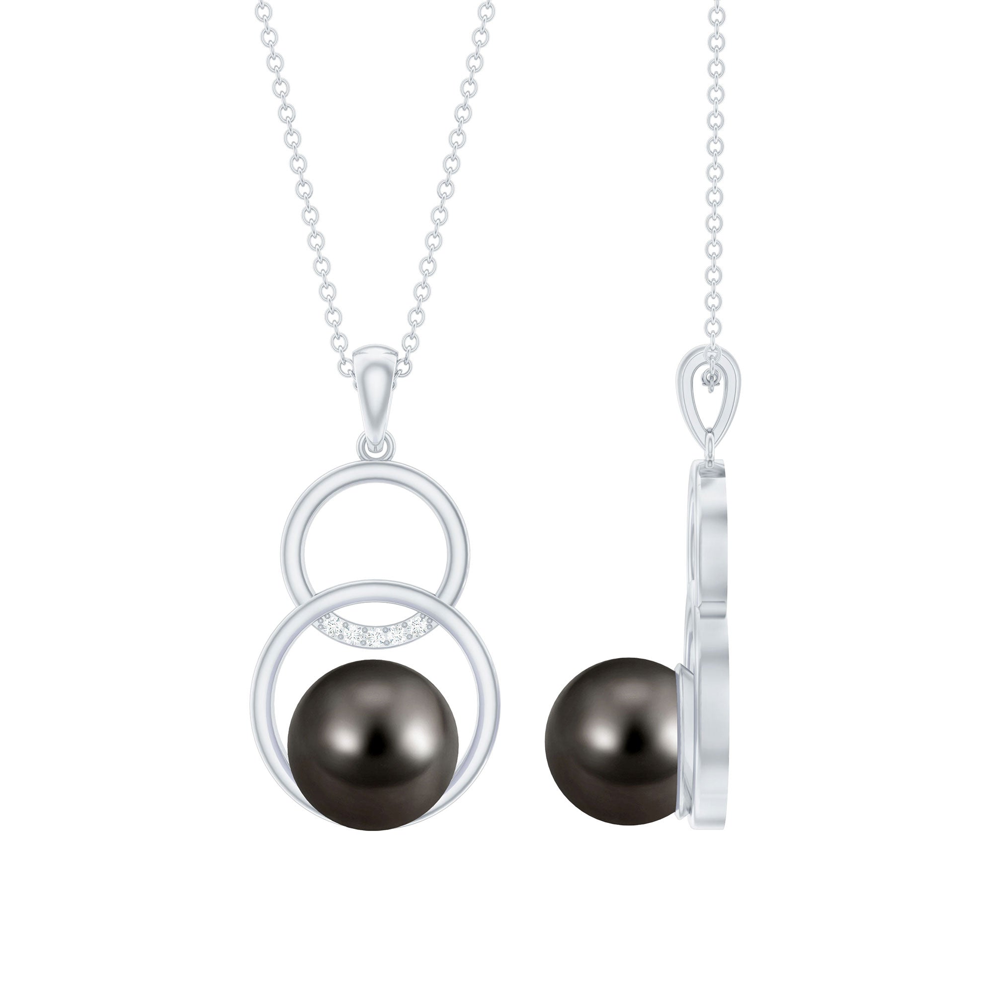 Handpicked Black Pearl Circle Necklace with Diamond AAA - Rosec Jewels