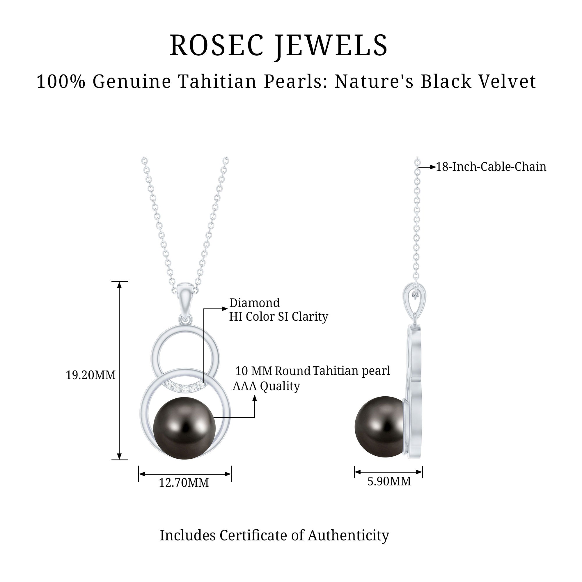 Handpicked Black Pearl Circle Necklace with Diamond AAA - Rosec Jewels