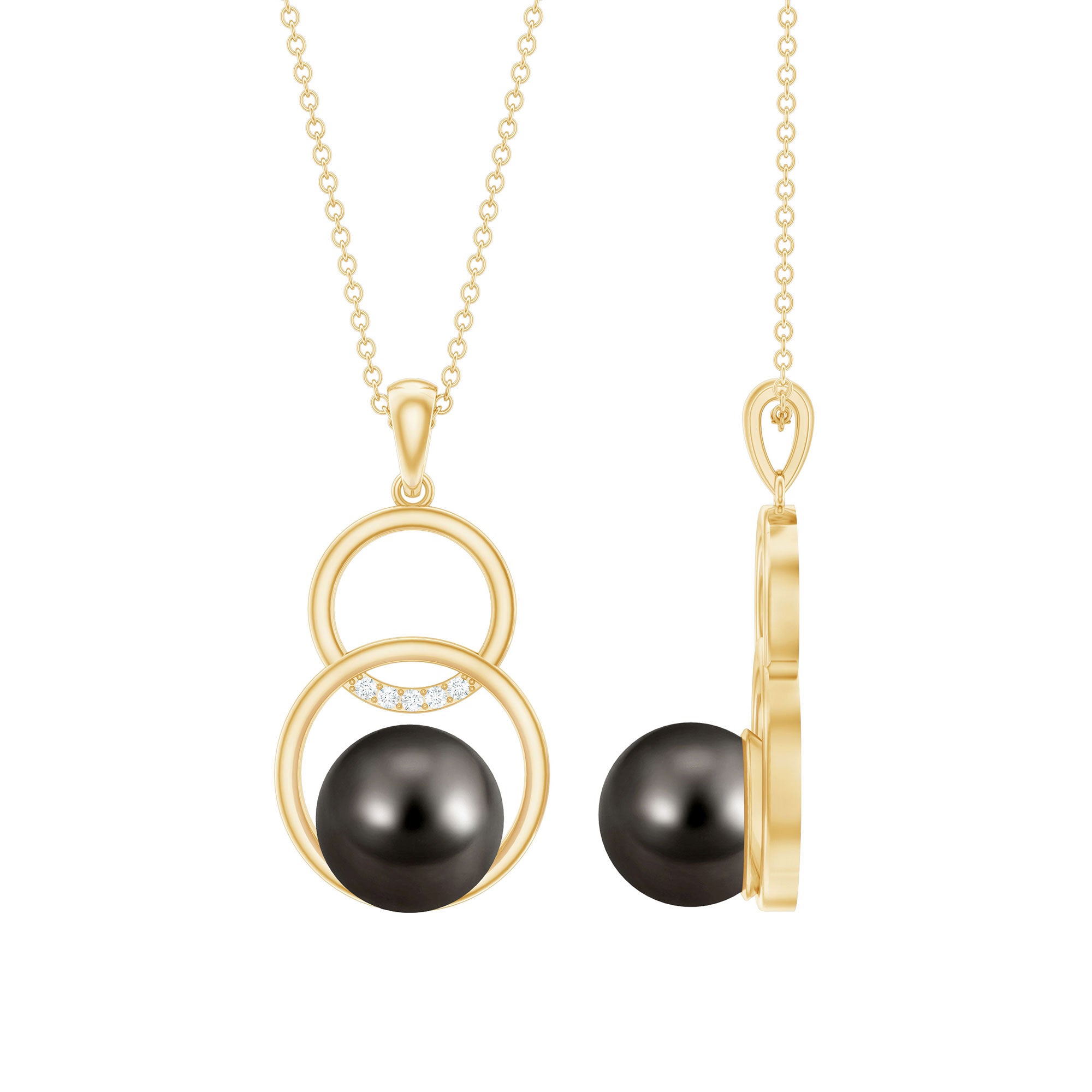 Handpicked Black Pearl Circle Necklace with Diamond AAA - Rosec Jewels