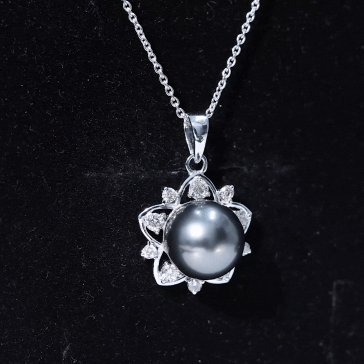 Real Tahitian Pearl and Diamond Star Pendant Necklace With Chain AAA - Rosec Jewels