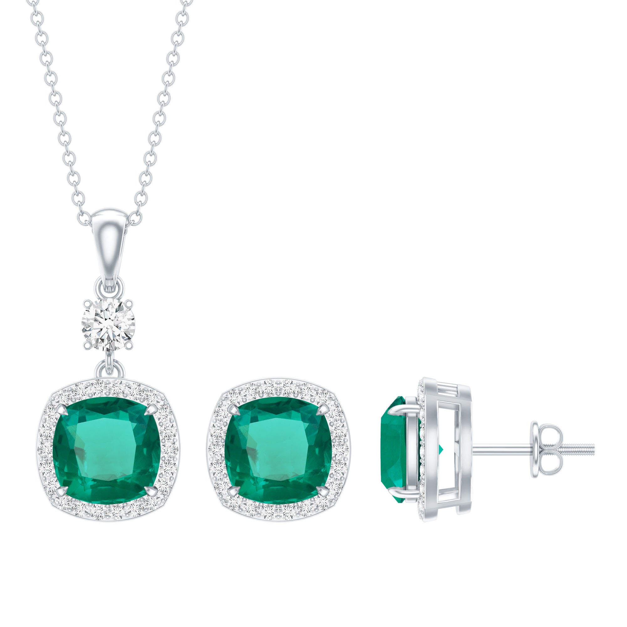 Certified Lab Grown Emerald Bridal Jewelry Set With Moissanite AAAA - Rosec Jewels