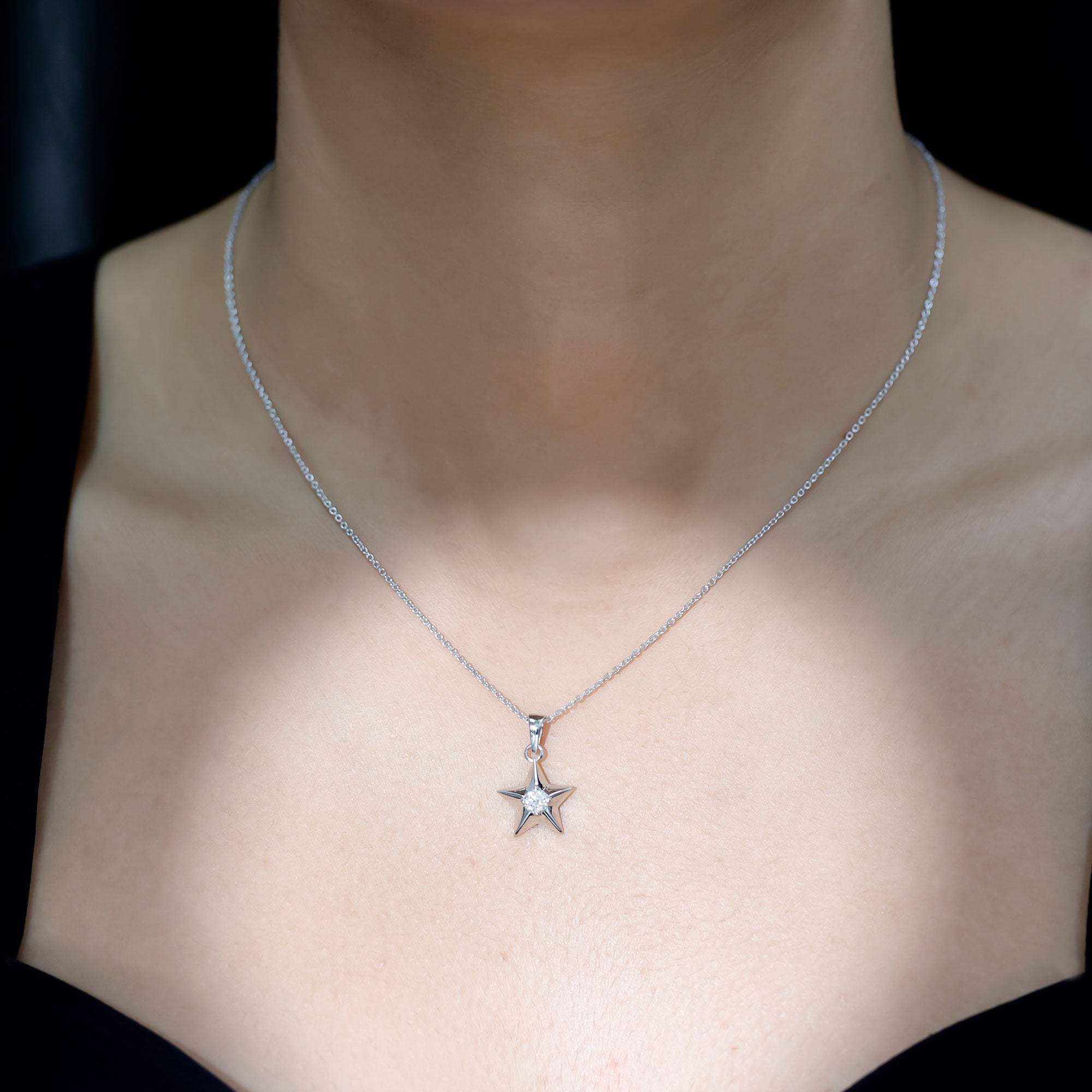 Certified Diamond Star Pendant Necklace Natural - ( HI-SI ) - Rosec Jewels
