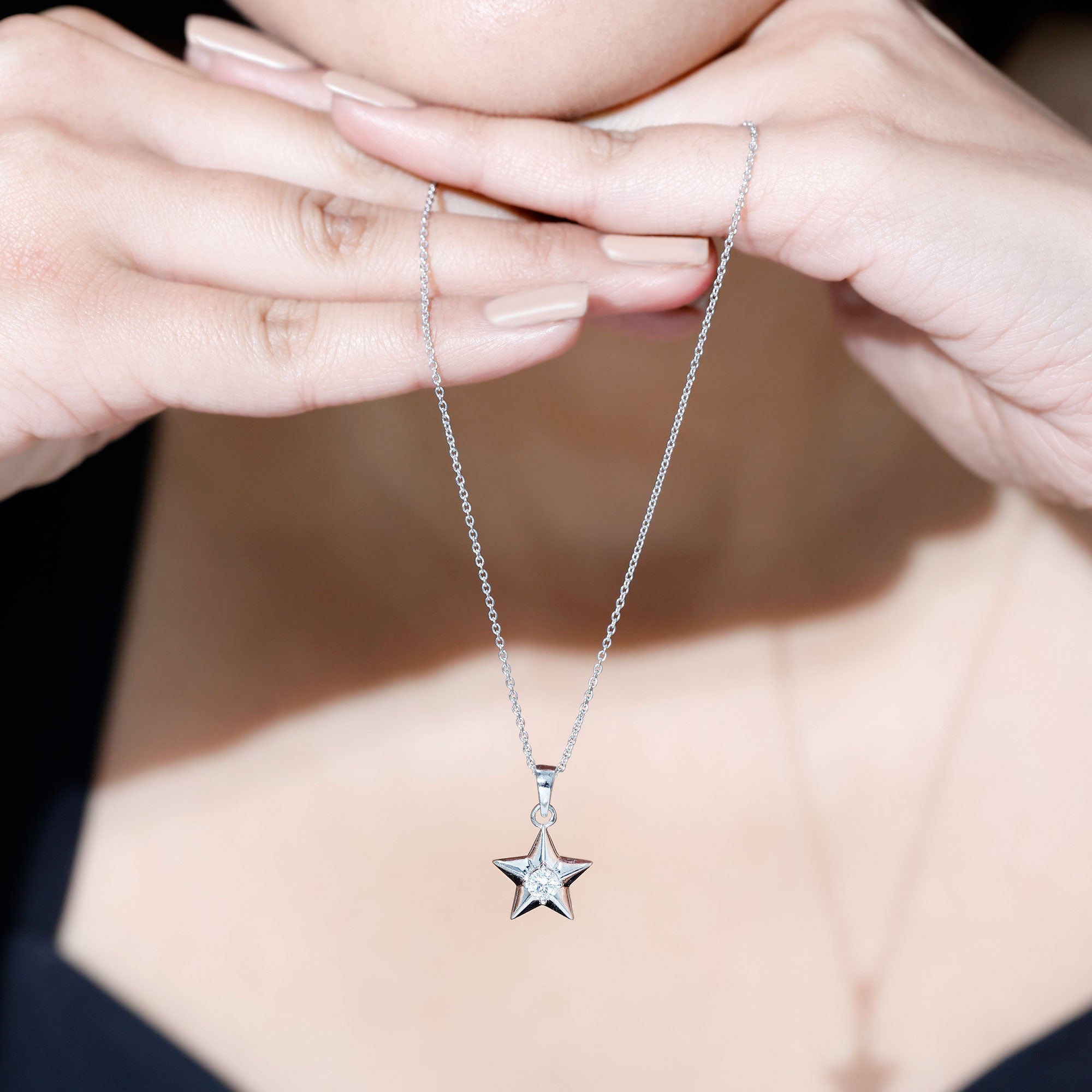 Certified Diamond Star Pendant Necklace Natural - ( HI-SI ) - Rosec Jewels