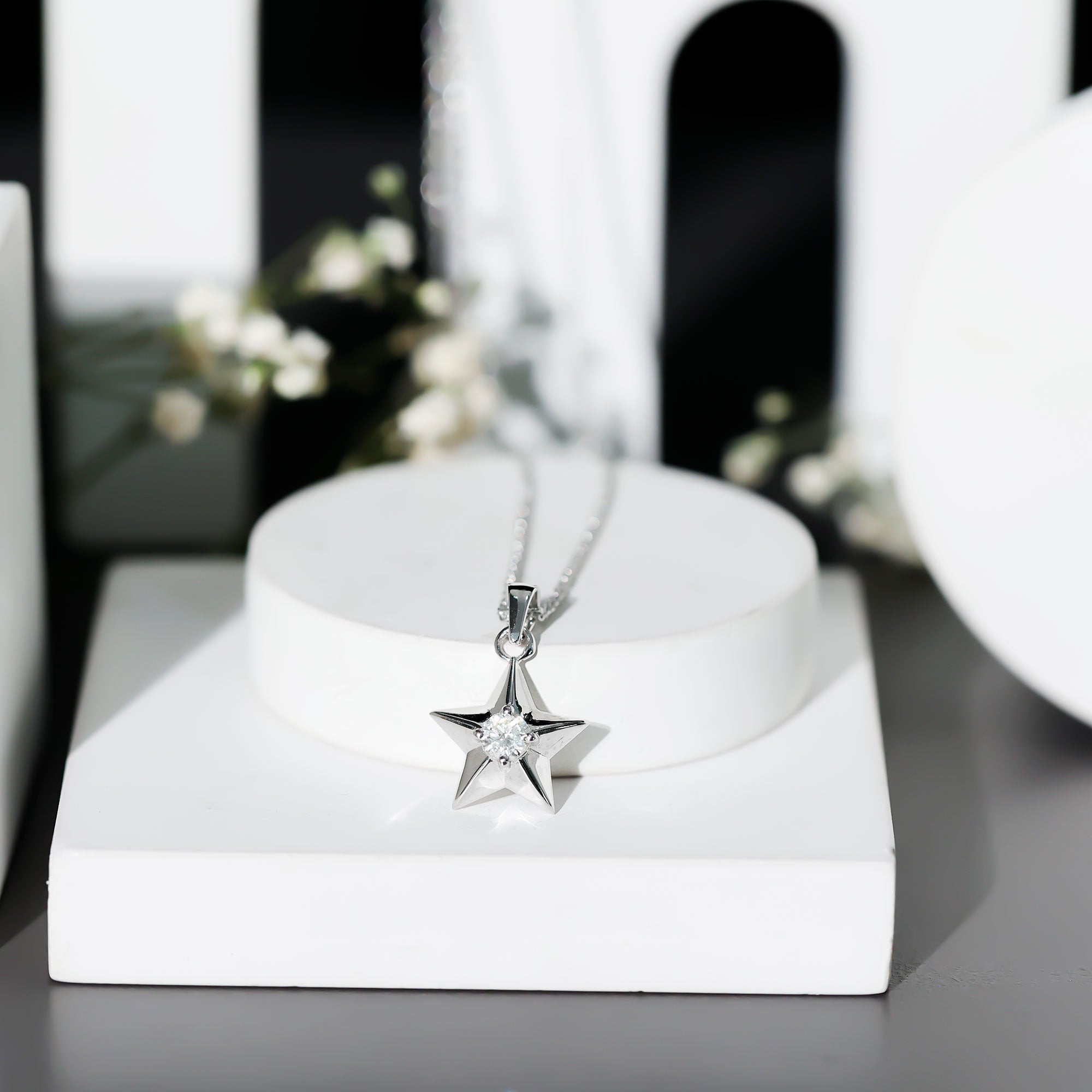 Certified Diamond Star Pendant Necklace Natural - ( HI-SI ) - Rosec Jewels