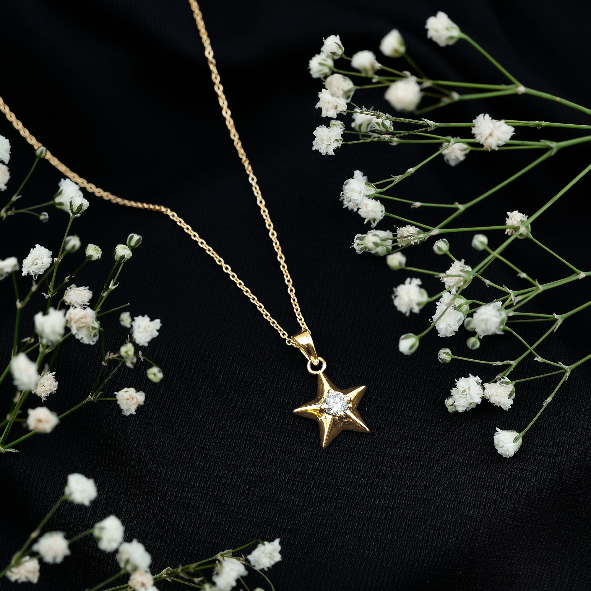 Certified Diamond Star Pendant Necklace Natural - ( HI-SI ) - Rosec Jewels