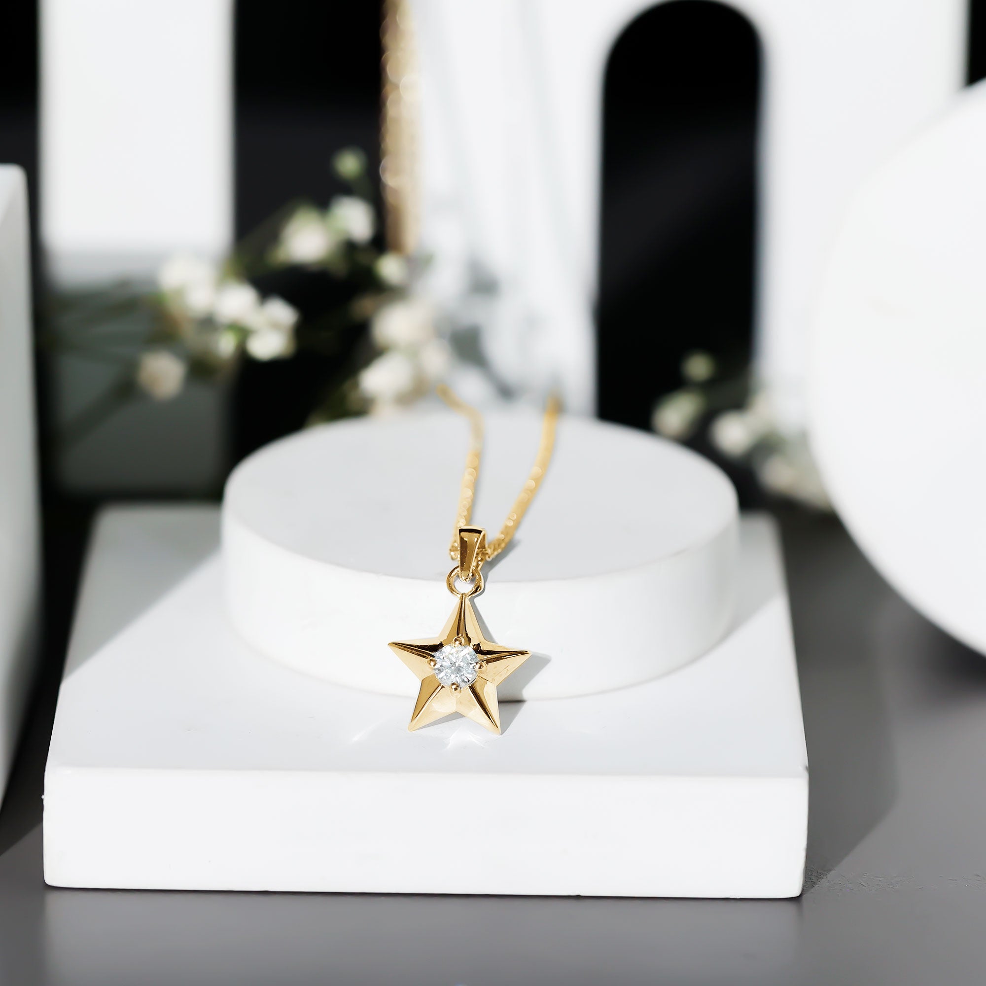 Certified Diamond Star Pendant Necklace Natural - ( HI-SI ) - Rosec Jewels