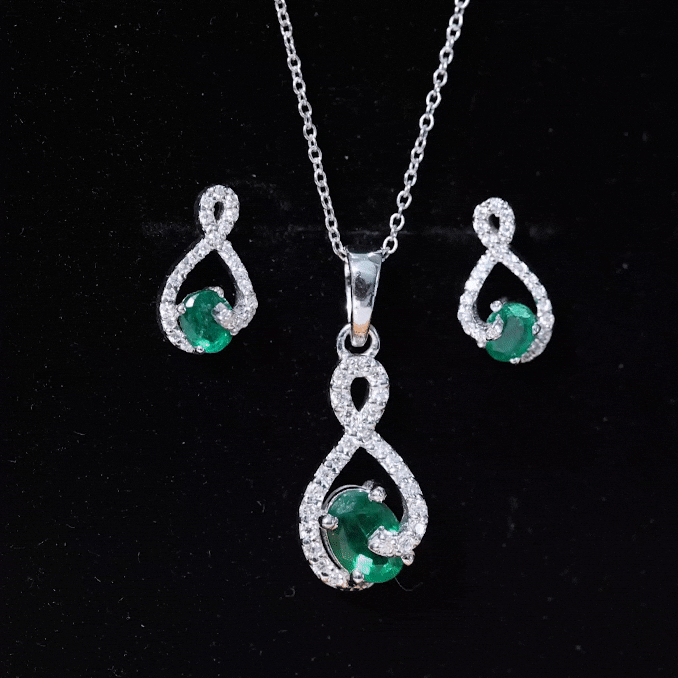 Natural Emerald and Diamond Wedding Jewelry Set AAA - Rosec Jewels