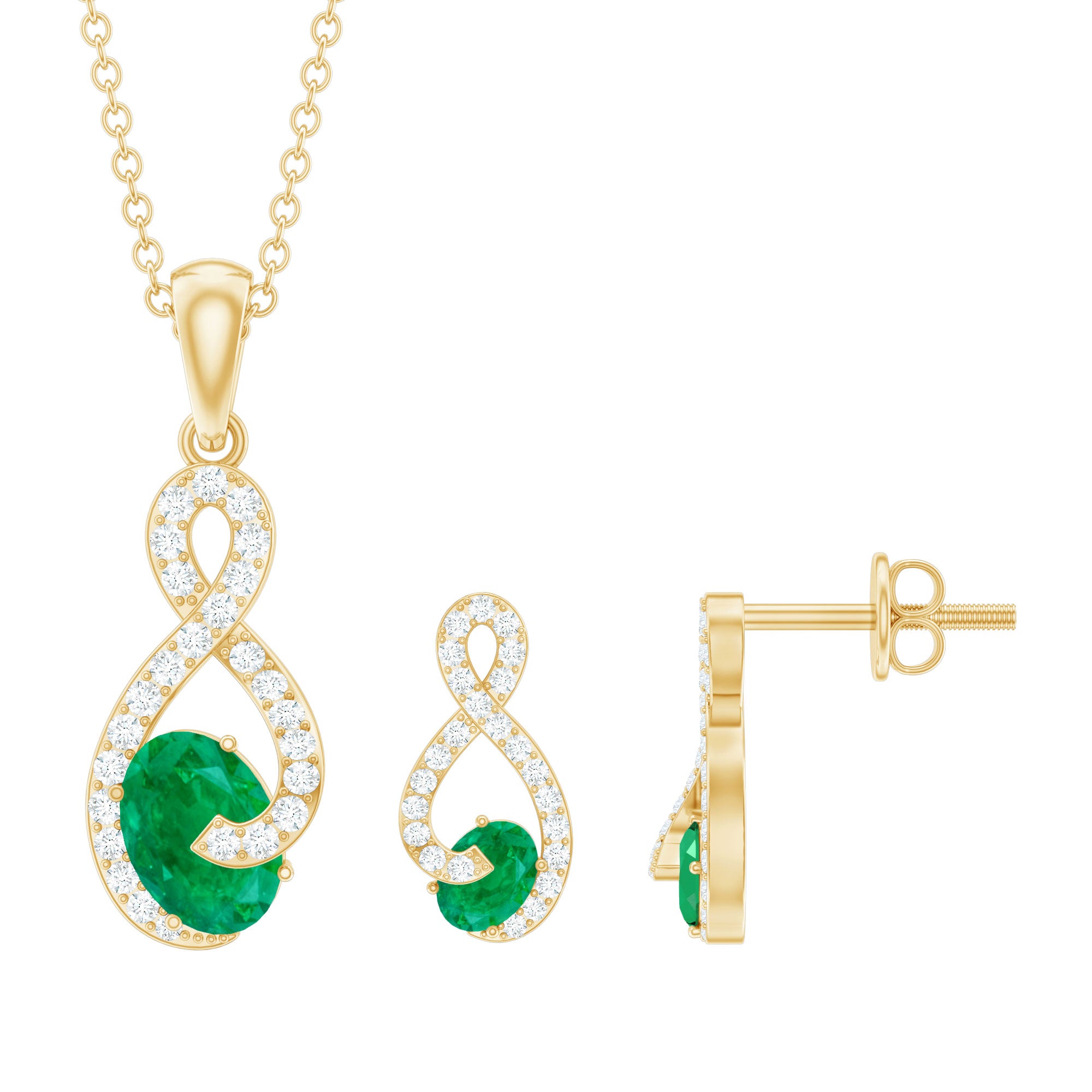 Natural Emerald and Diamond Wedding Jewelry Set AAA - Rosec Jewels