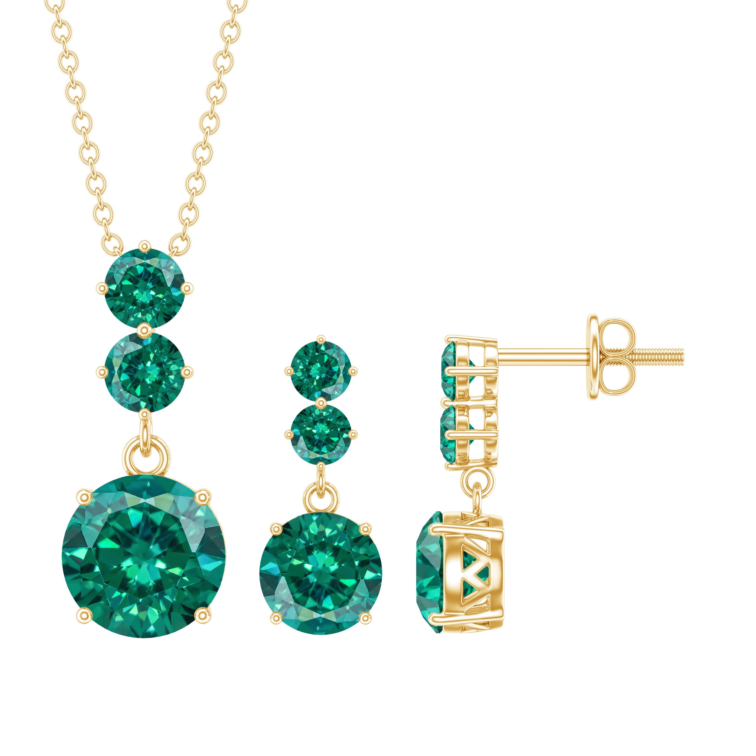 Certified Lab Created Emerald Dangle Necklace Earrings Set AAAA - Rosec Jewels