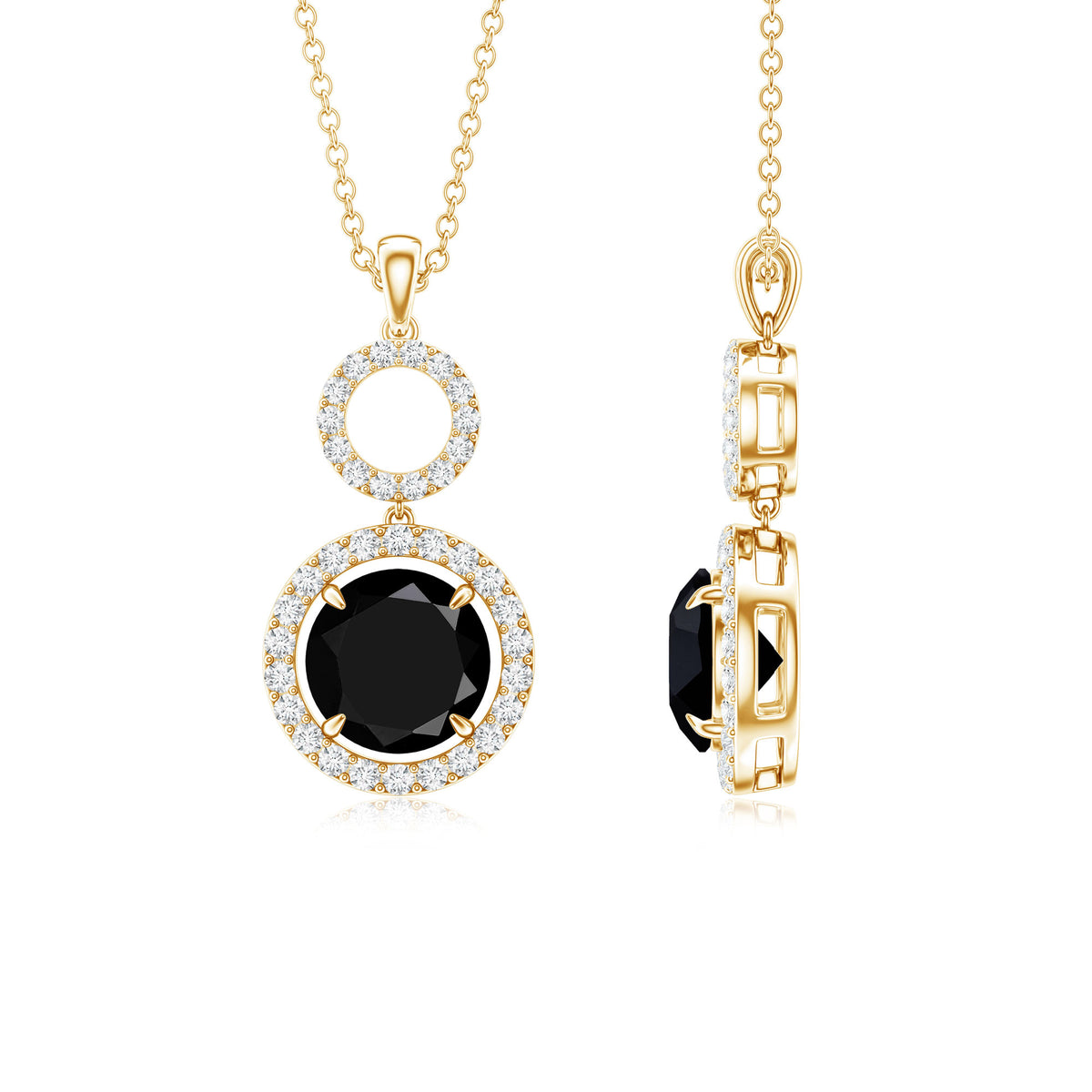 Classic 2 Carat Black Onyx Diamond Drop Necklace AAA - Rosec Jewels