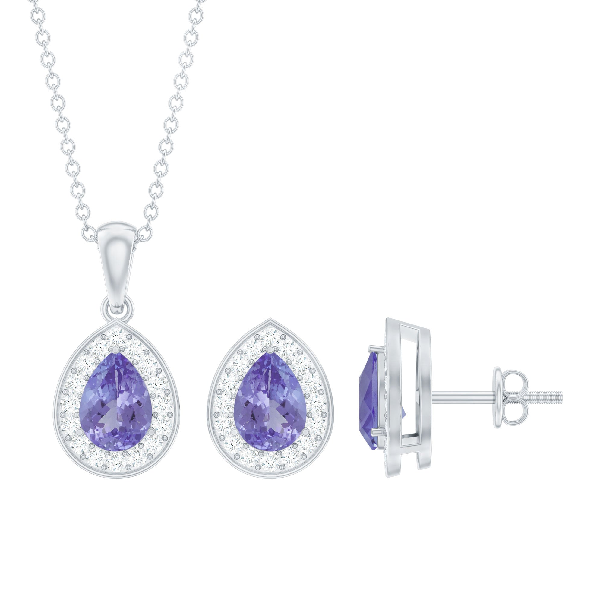 Certified 2.52 Carat Tanzanite Teardrop Jewelry Set with Moissanite Halo AAA - Rosec Jewels