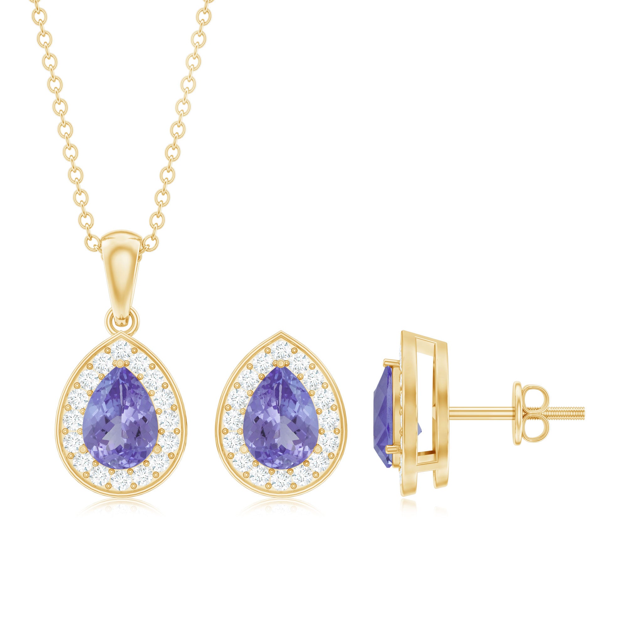 Certified 2.52 Carat Tanzanite Teardrop Jewelry Set with Moissanite Halo AAA - Rosec Jewels