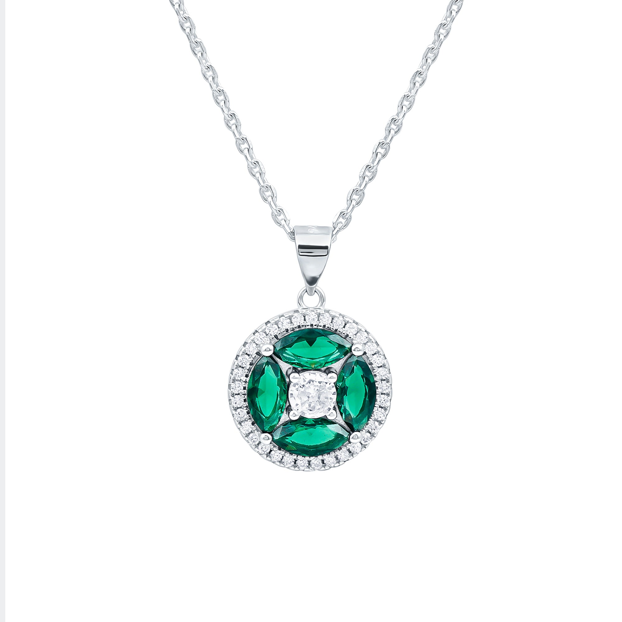 Rosec Jewels-Certified Lab Grown Emerald Classic Necklace with CZ Diamond