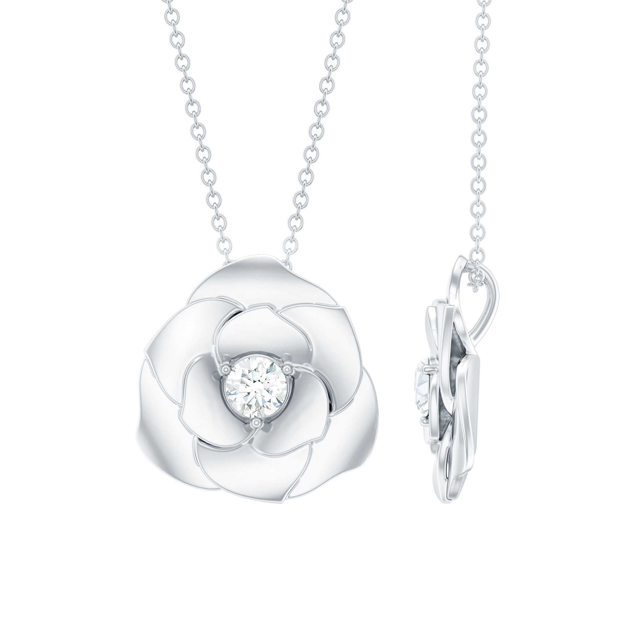 Certified Lab Grown Diamond Rose Pendant Necklace Lab - ( EF-VS ) - Rosec Jewels