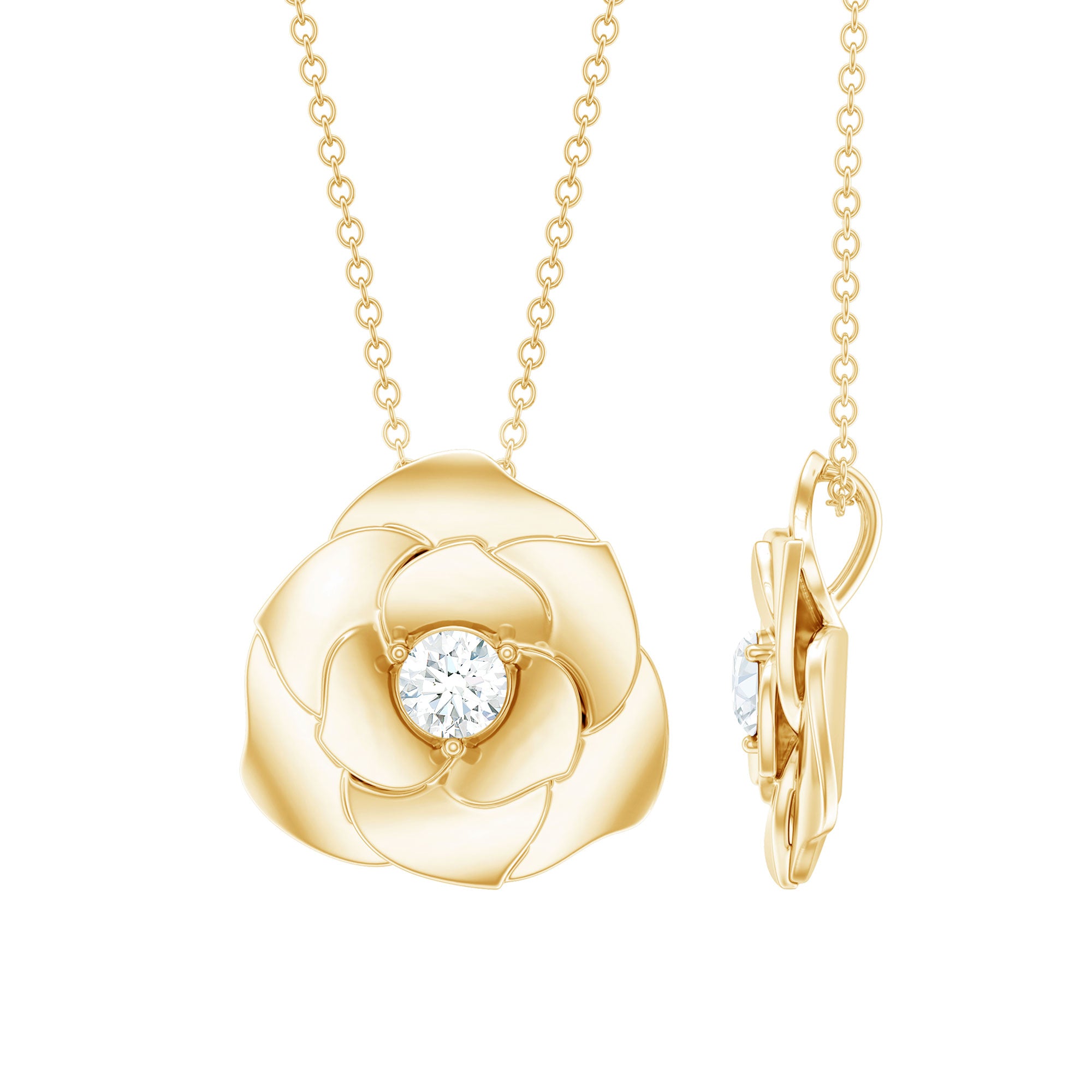 Certified Lab Grown Diamond Rose Pendant Necklace Lab - ( EF-VS ) - Rosec Jewels