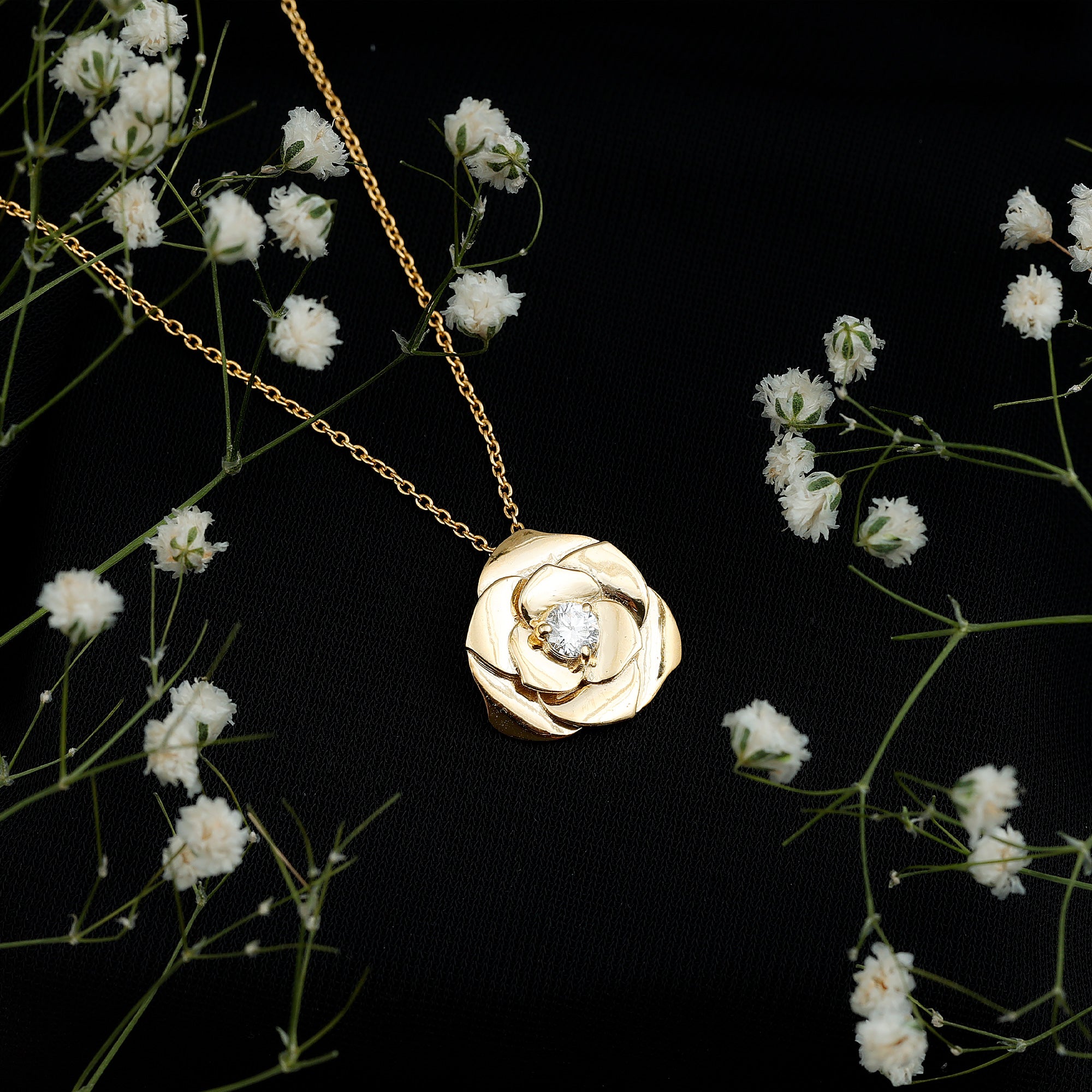 Certified Lab Grown Diamond Rose Pendant Necklace Lab - ( EF-VS ) - Rosec Jewels