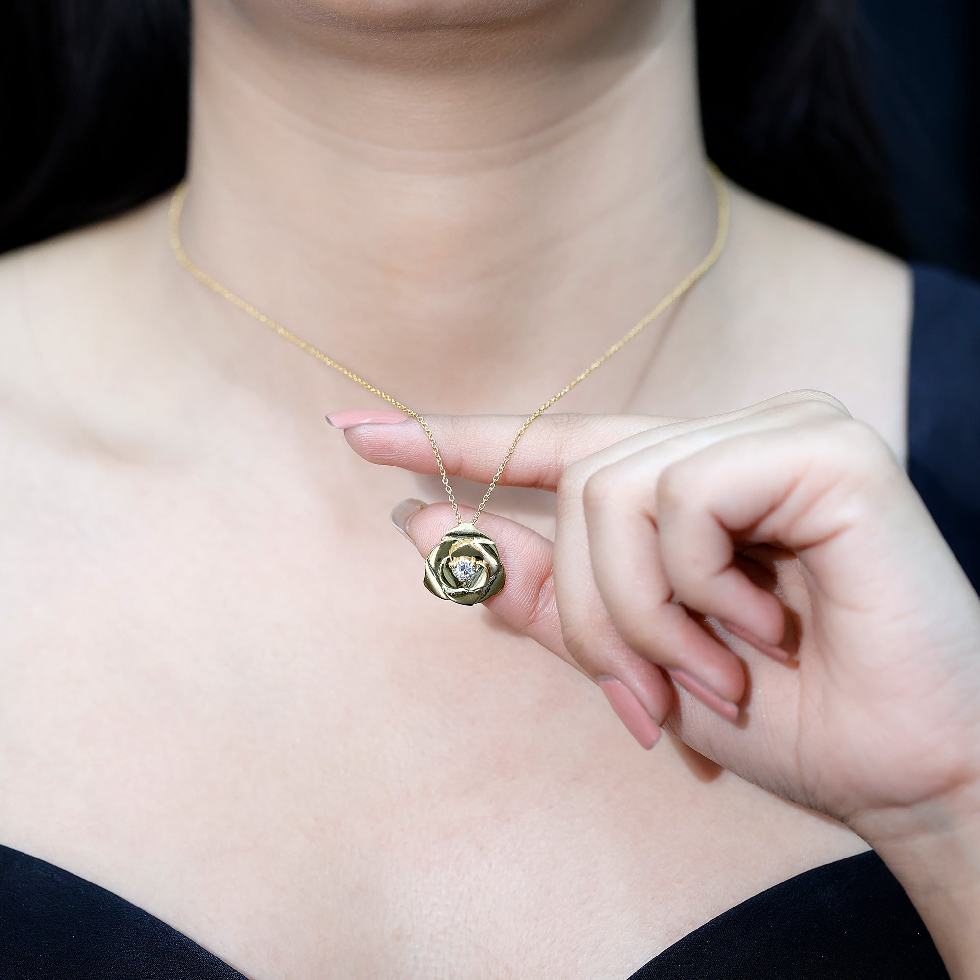 Certified Lab Grown Diamond Rose Pendant Necklace Lab - ( EF-VS ) - Rosec Jewels
