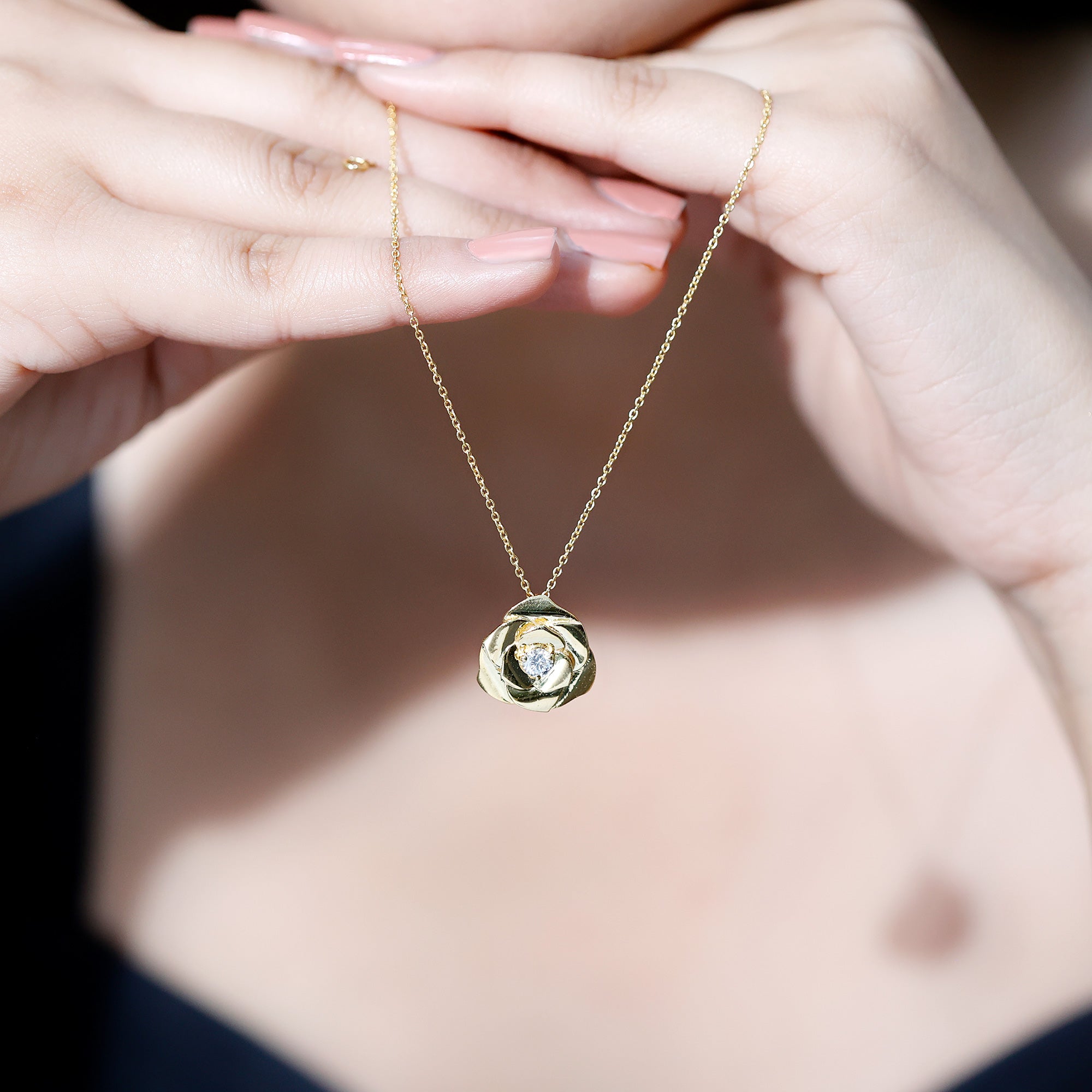 Certified Lab Grown Diamond Rose Pendant Necklace Lab - ( EF-VS ) - Rosec Jewels