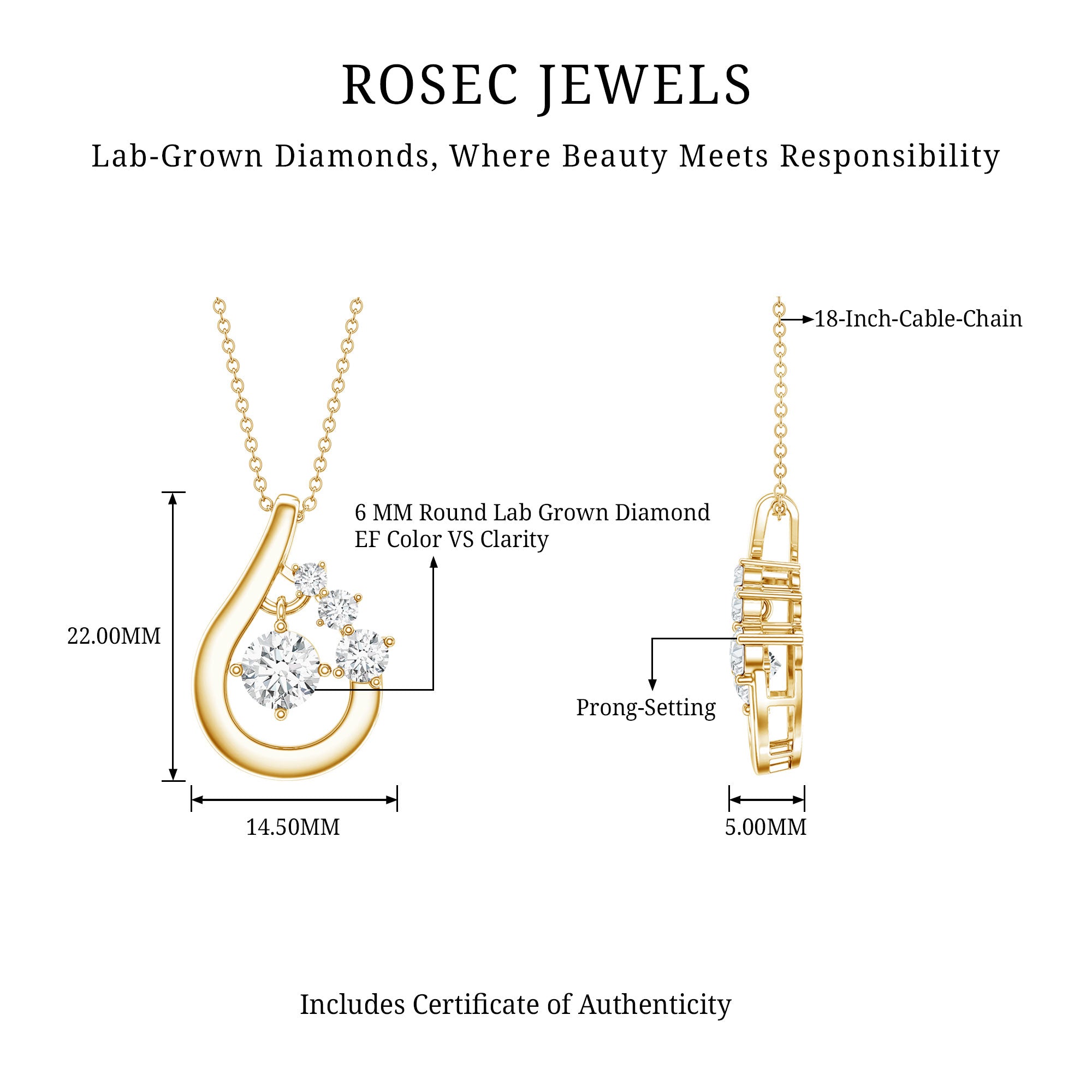 Certified Lab Grown Diamond Minimal Pendant Necklace Lab - ( EF-VS ) - Rosec Jewels