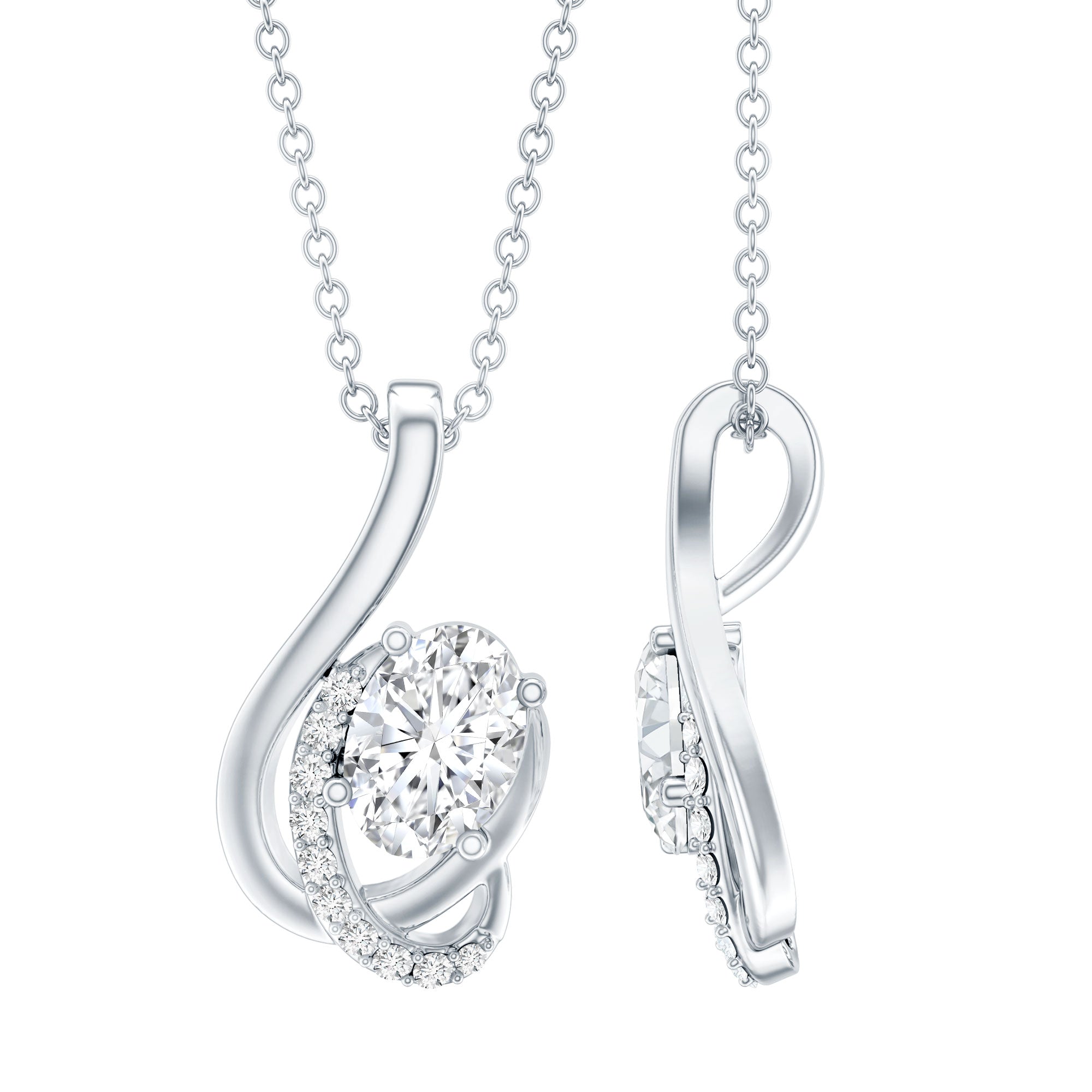Certified Oval Shape Lab Grown Diamond Designer Necklace Lab - ( EF-VS ) - Rosec Jewels
