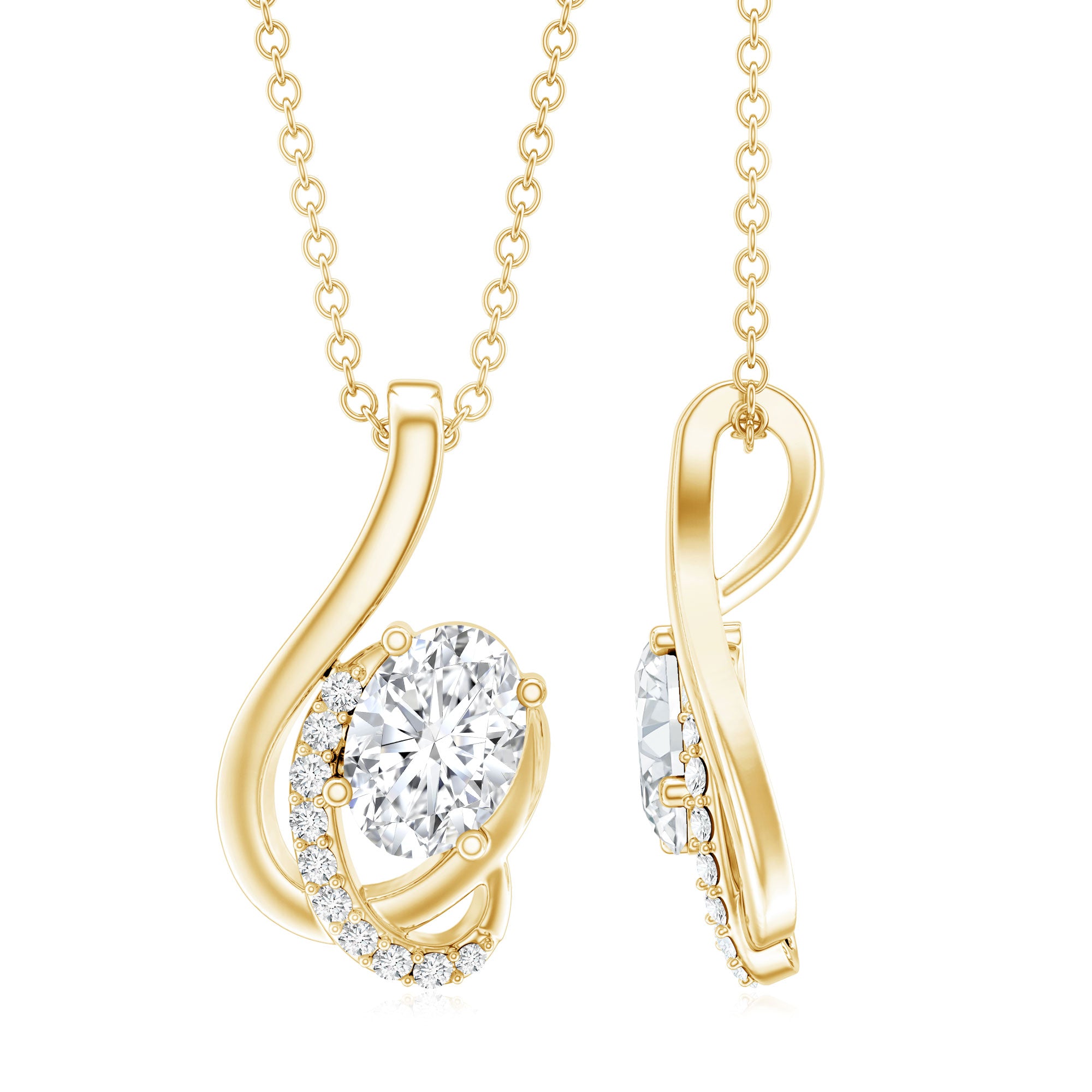 Certified Oval Shape Lab Grown Diamond Designer Necklace Lab - ( EF-VS ) - Rosec Jewels
