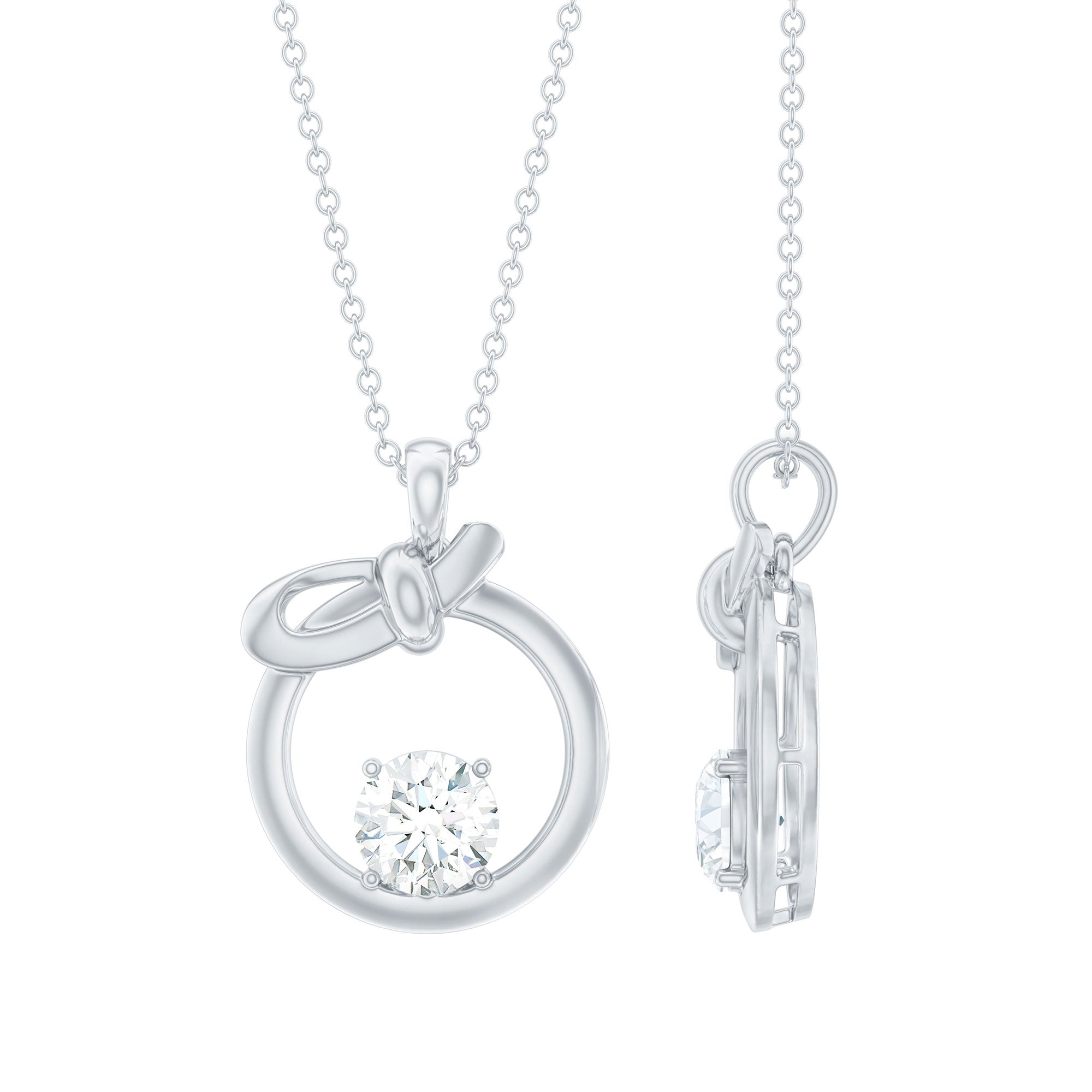 Round Lab Grown Diamond Open Circle Necklace with Bow