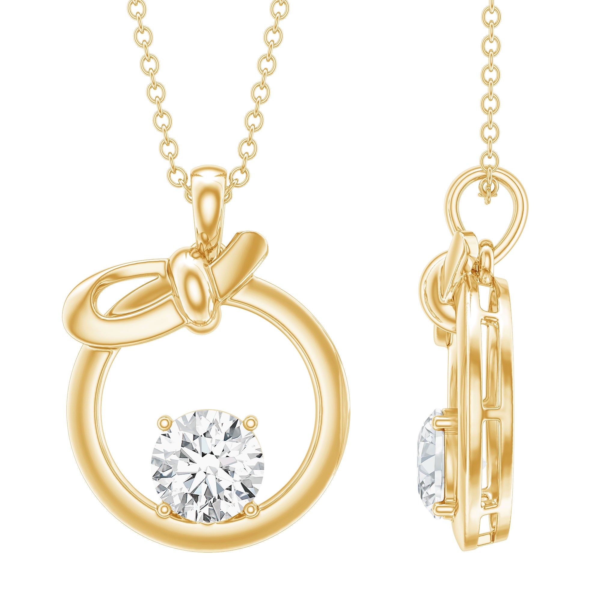 Round Lab Grown Diamond Open Circle Necklace with Bow Lab - ( EF-VS ) - Rosec Jewels