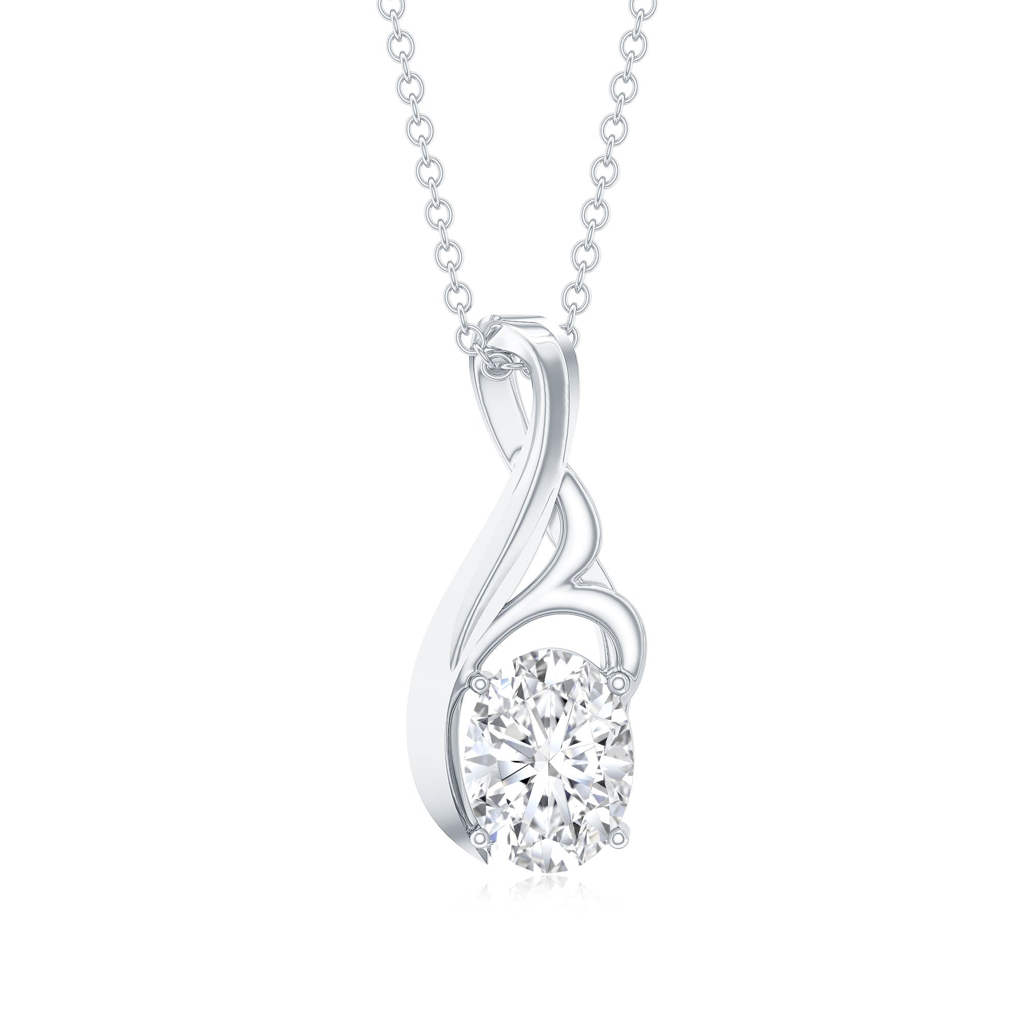Certified Oval Lab Grown Diamond Solitaire Pendant Necklace Lab - ( EF-VS ) - Rosec Jewels