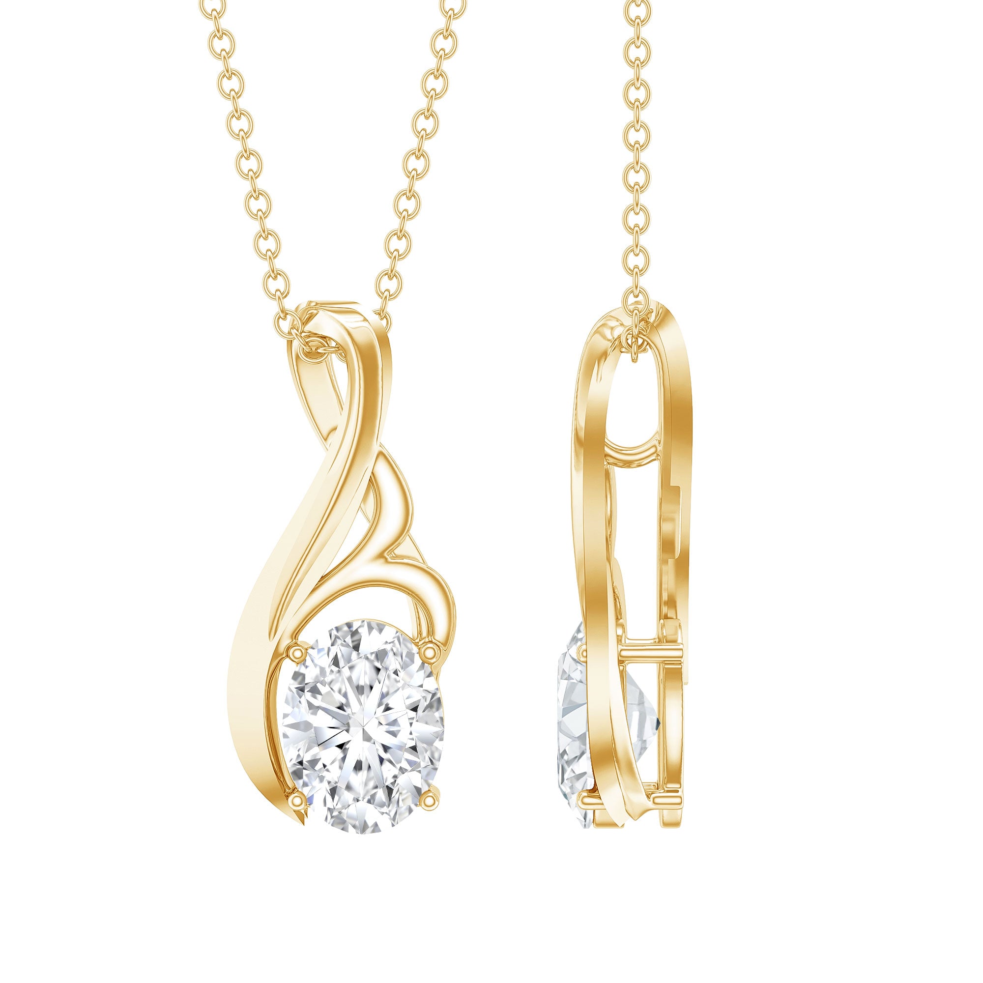 Certified Oval Lab Grown Diamond Solitaire Pendant Necklace Lab - ( EF-VS ) - Rosec Jewels