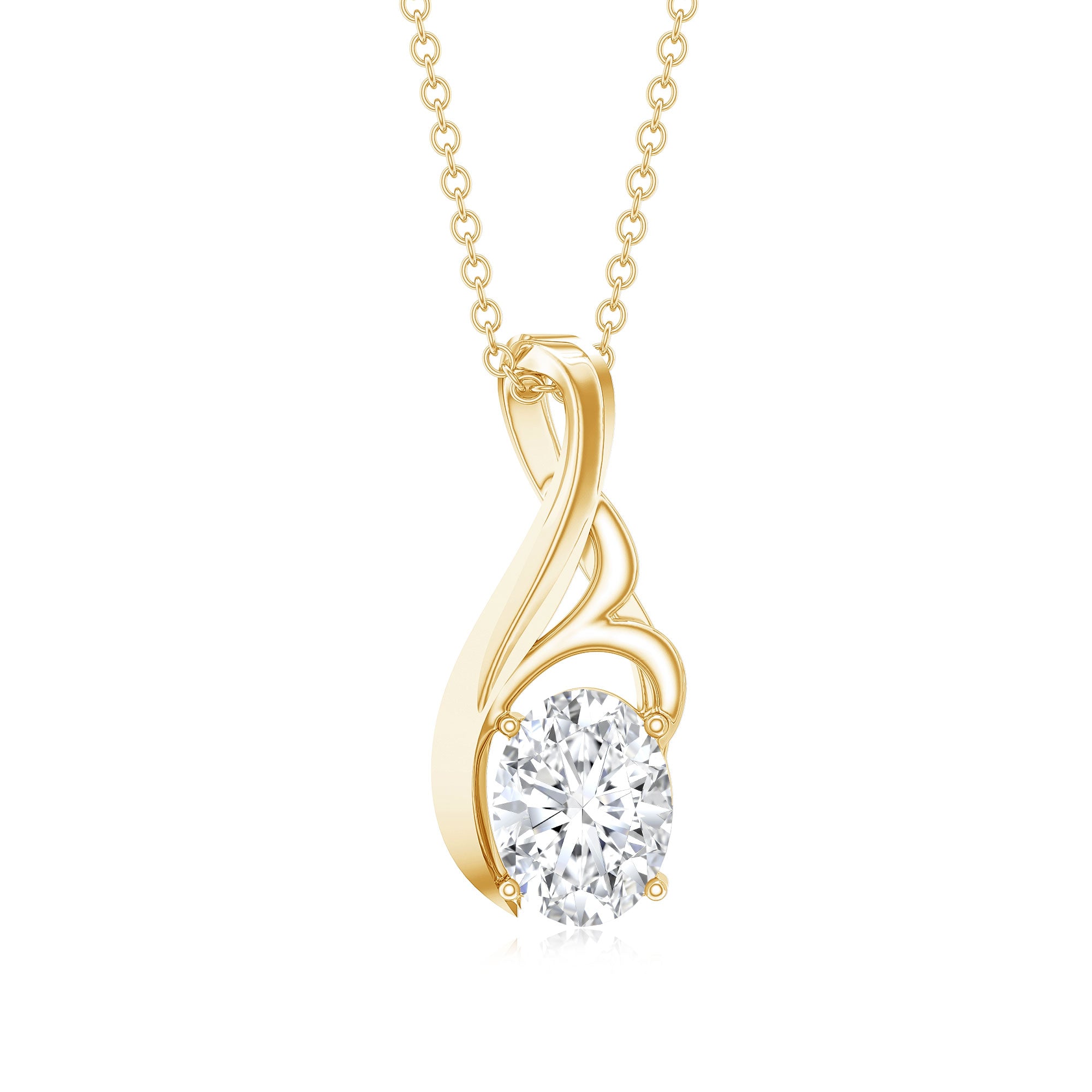 Certified Oval Lab Grown Diamond Solitaire Pendant Necklace Lab - ( EF-VS ) - Rosec Jewels