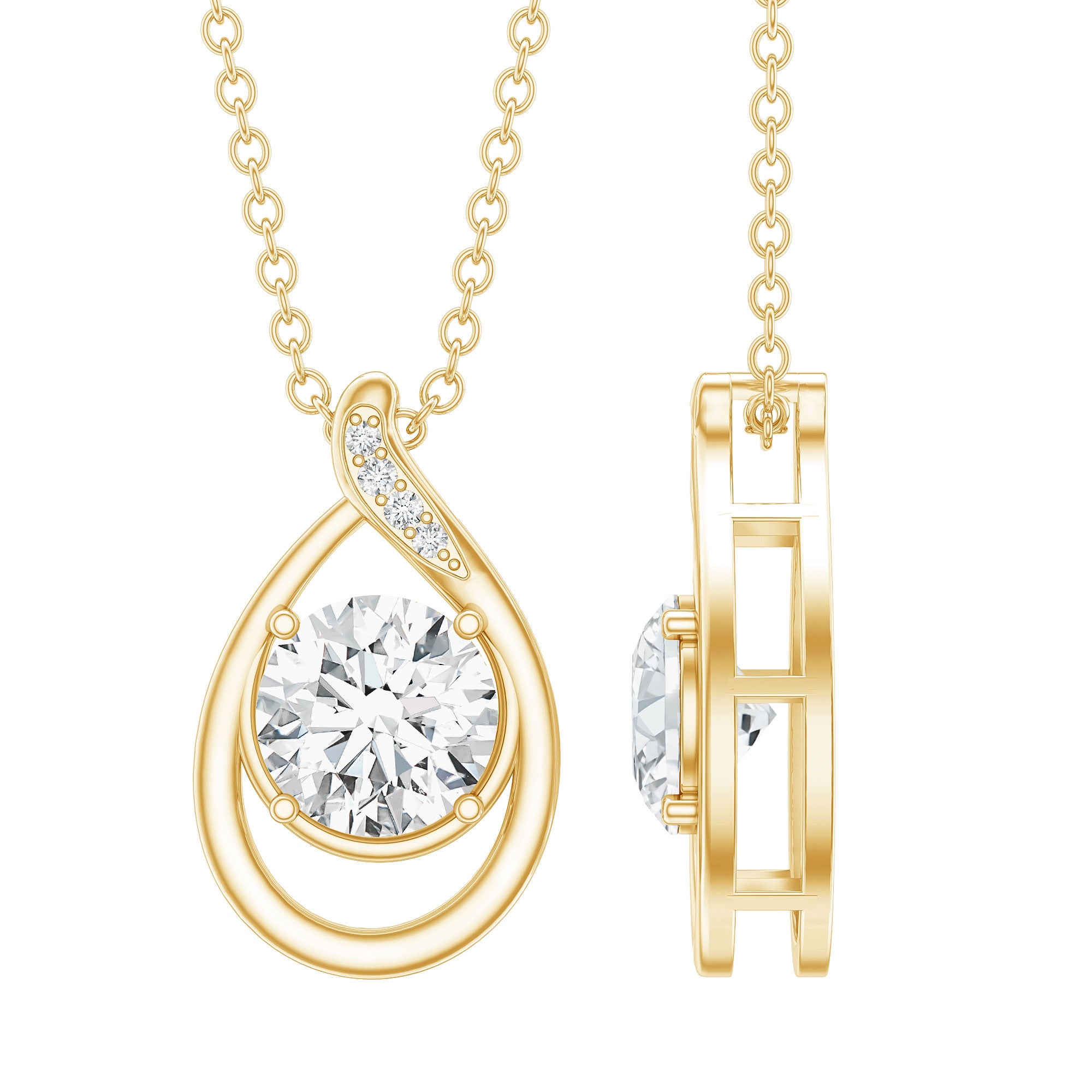 Lab Grown Diamond Teardrop Pendant Necklace Lab - ( EF-VS ) - Rosec Jewels