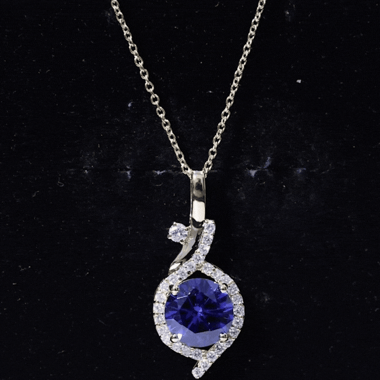 Certified Lab Grown Blue Sapphire Pendant Necklace With Diamonds AAAA - Rosec Jewels