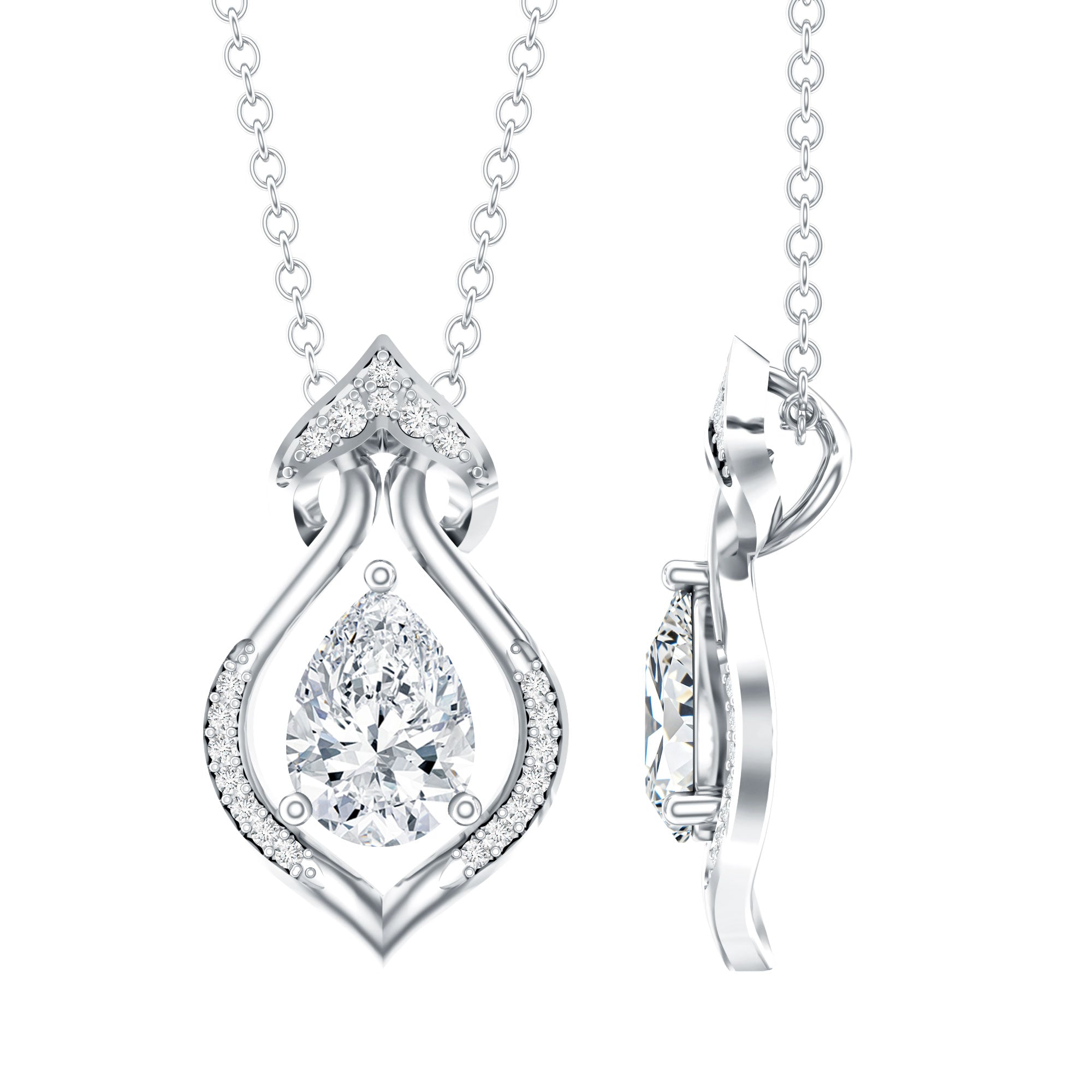 Pear Shape Lab Grown Diamond Bridal Pendant Necklace Lab - ( EF-VS ) - Rosec Jewels
