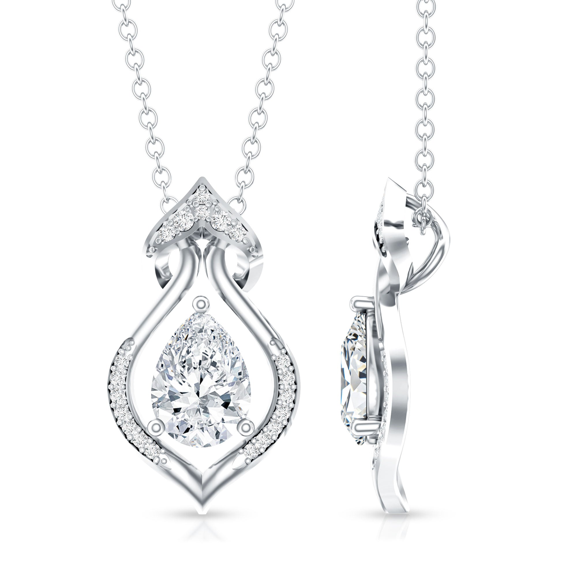 Pear Shape Lab Grown Diamond Bridal Pendant Necklace Lab - ( EF-VS ) - Rosec Jewels
