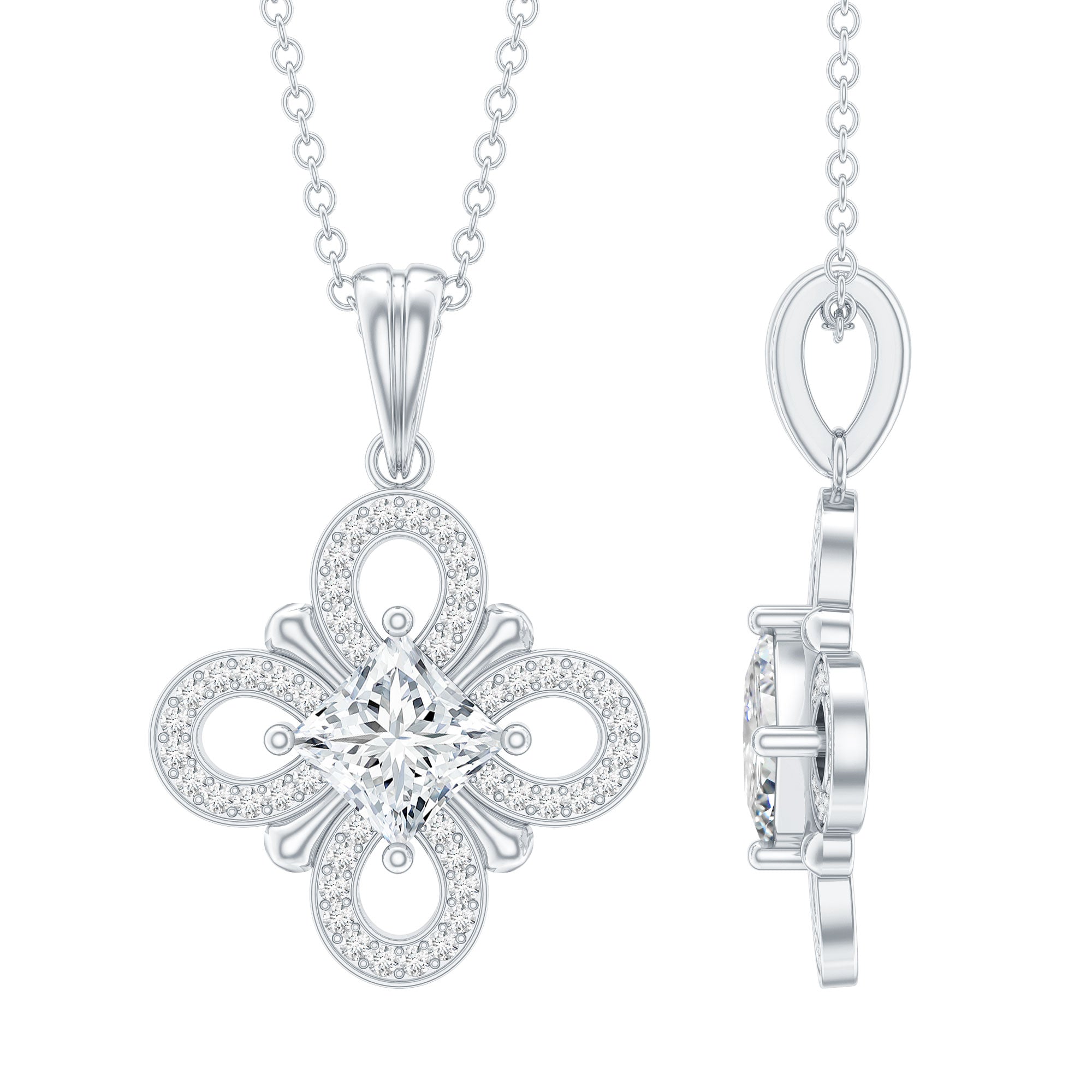 Lab Grown Diamond Vintage Inspired Pendant Necklace Lab - ( EF-VS ) - Rosec Jewels