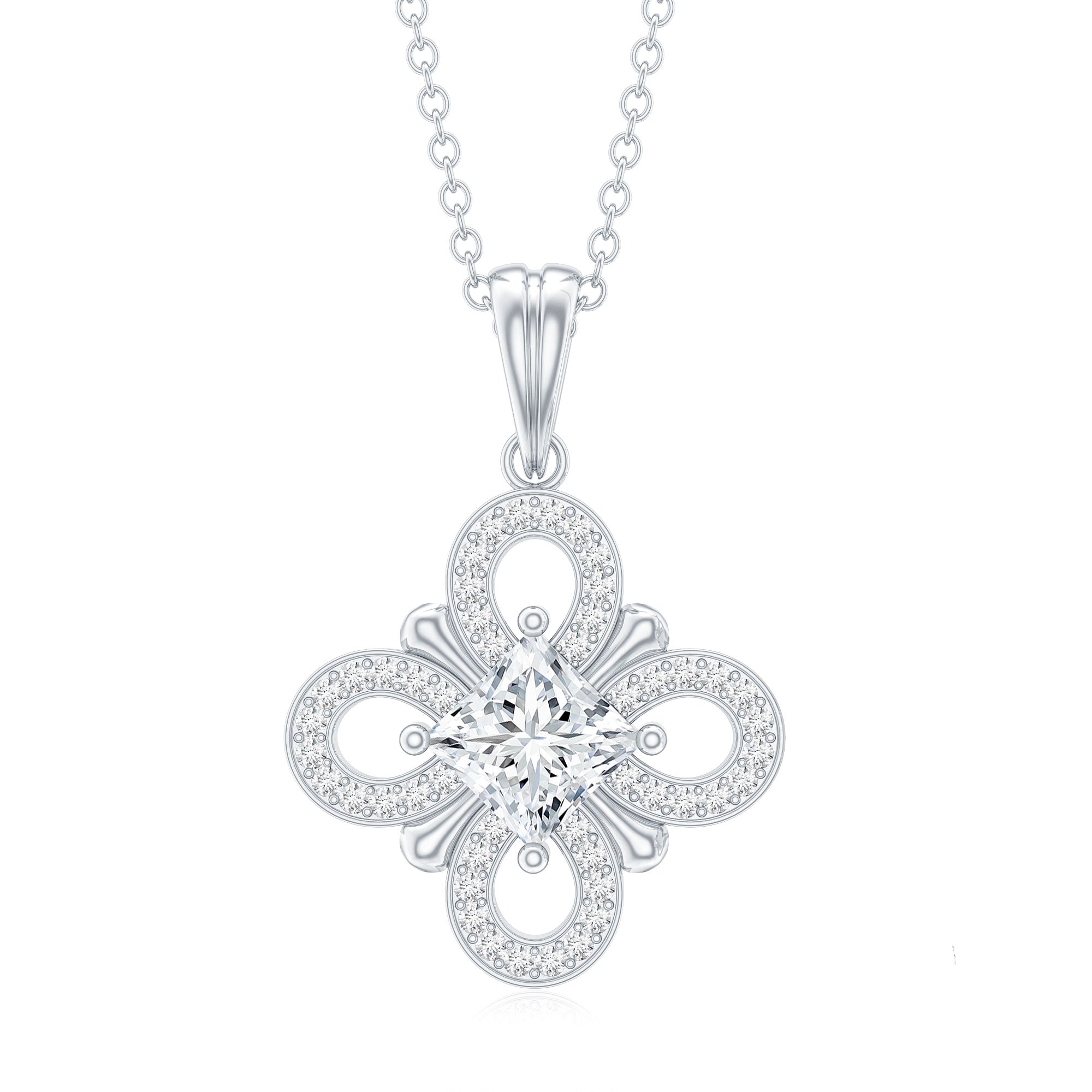 Lab Grown Diamond Vintage Inspired Pendant Necklace Lab - ( EF-VS ) - Rosec Jewels