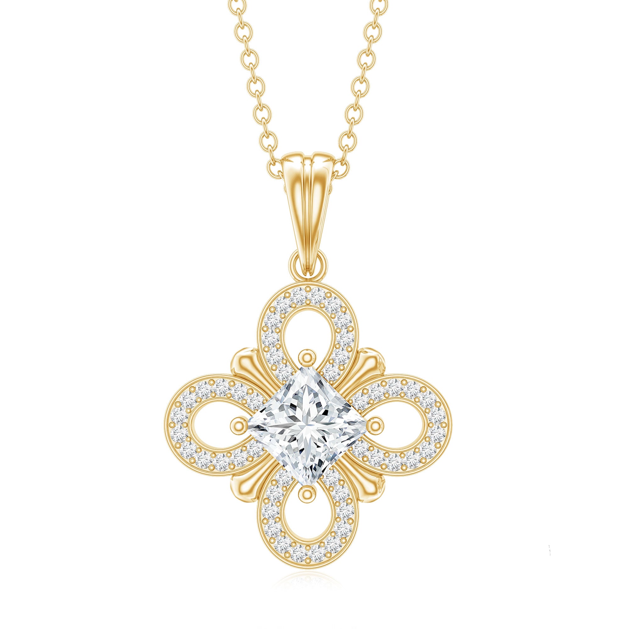 Lab Grown Diamond Vintage Inspired Pendant Necklace Lab - ( EF-VS ) - Rosec Jewels
